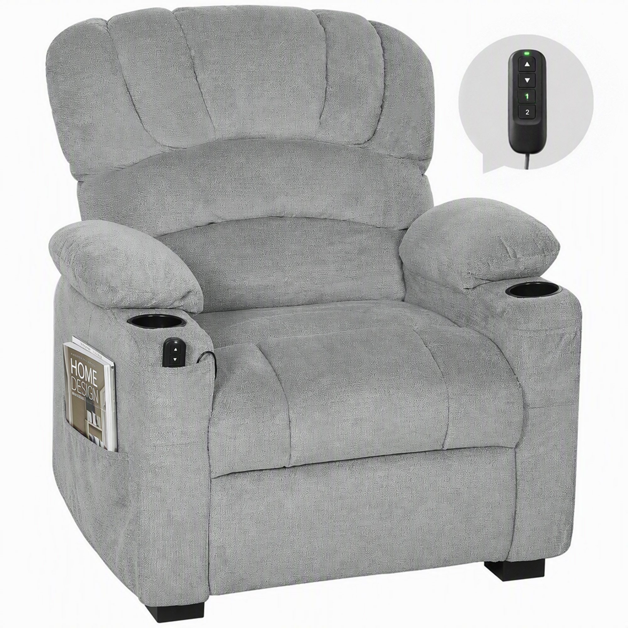 HOMCOM Relaxsessel Elektrischer Fernsehsessel TV Sessel mit Liegefunktion (Set, 1-St., 1), 2 Memory-Positionen, USB, leiser Motor – Bild 2 von 5