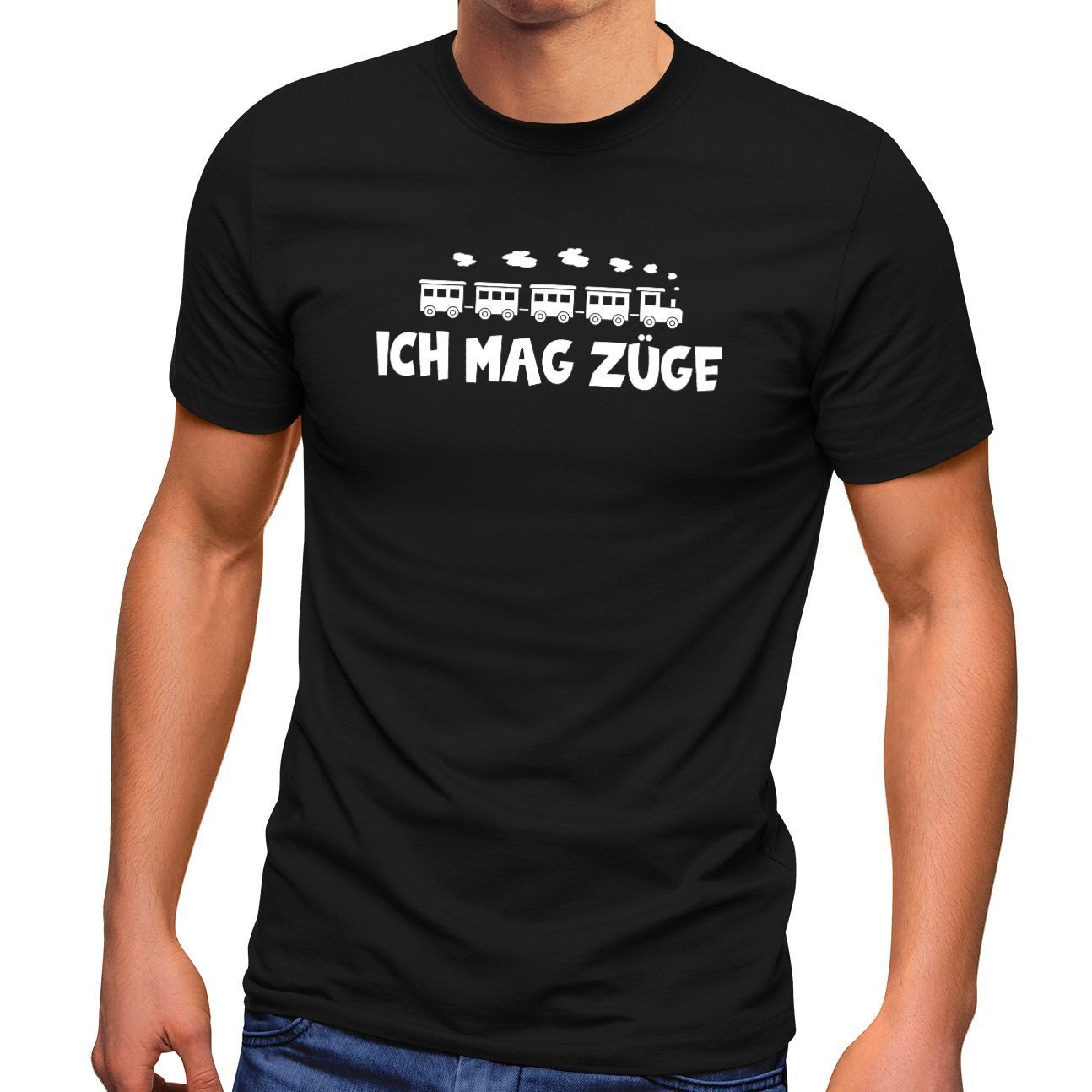 Print-Shirt Herren T-Shirt Ich mag Züge lustiger Spruch schwarzer Humor Zitat