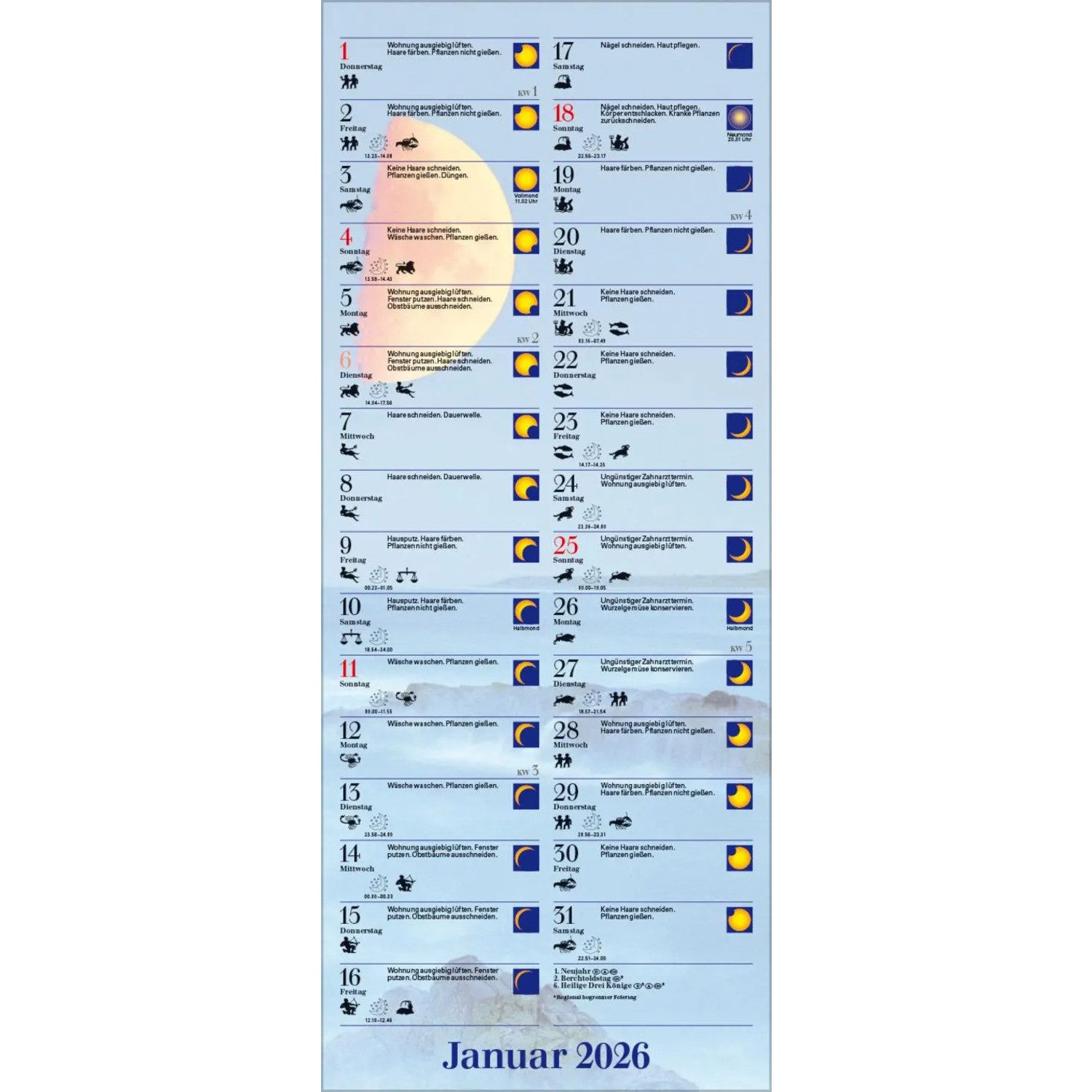 Korsch Verlag Wandkalender Mond-Planer 2026