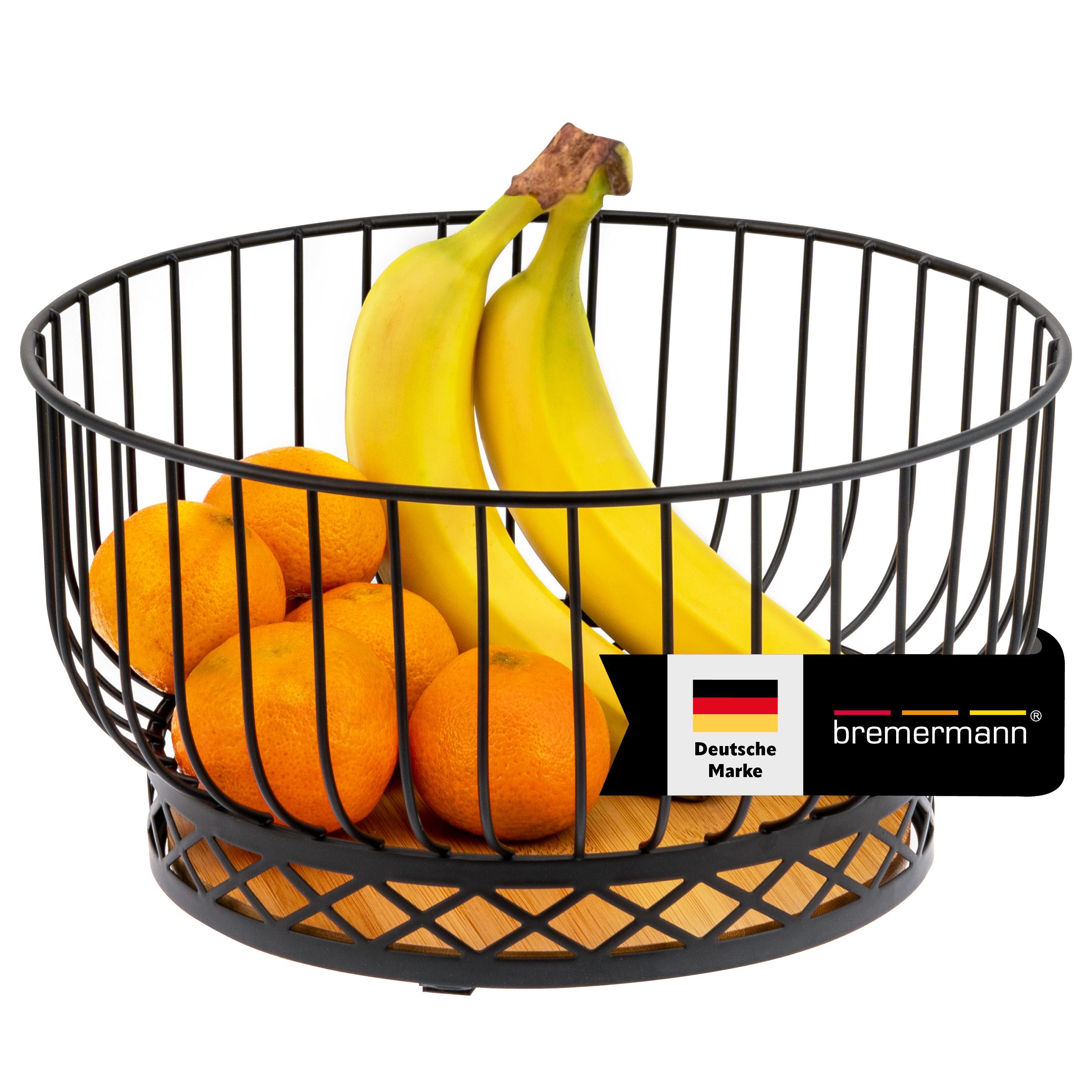 Obstschale Obstkorb, Obstschale rund, Ø ca. 28,5 cm, schwarz matt, Bambusboden