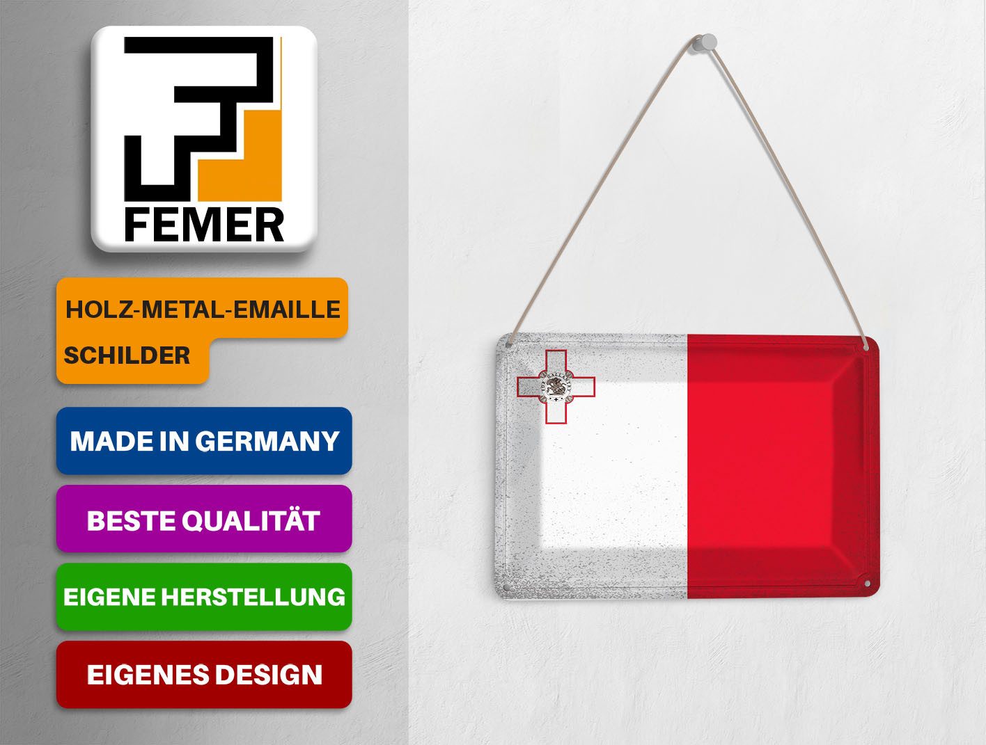 Femer GmbH Postkarte Flagge Malta 14x10 cm Flag of Malta Vintage, unfrankiert