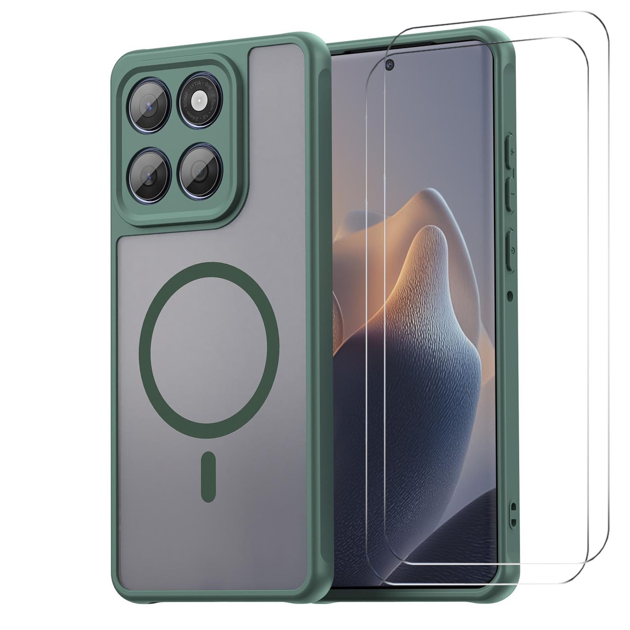 Wigento Handyhülle MagSafe + 2x Schutzglas für Motorola Moto G67 5G / G77 5G Kameraschutz 6,78 Zoll, Magnetisch, 2x 9H Schutzglas, Durchsichtig, Stoßfest