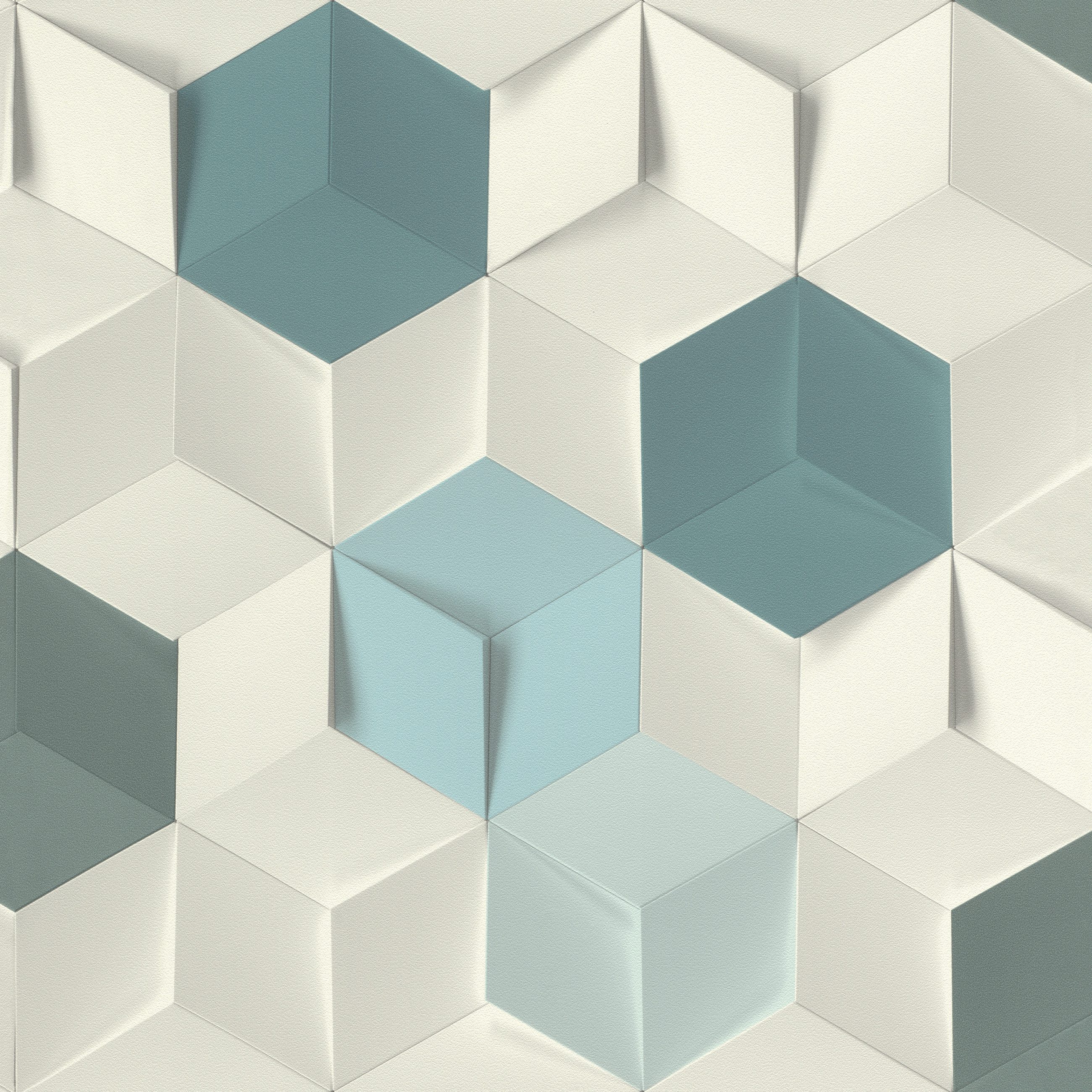 Rasch Vliestapete Geometrisch mit 3D-Effekt - Vinyltapete Blau Türkis, 3D-Optik, (1 Rolle, 1 St., 10,05 m x 0,53 m), Lichtbeständige Farben - Feucht abwischbar - Restlost abziehbar