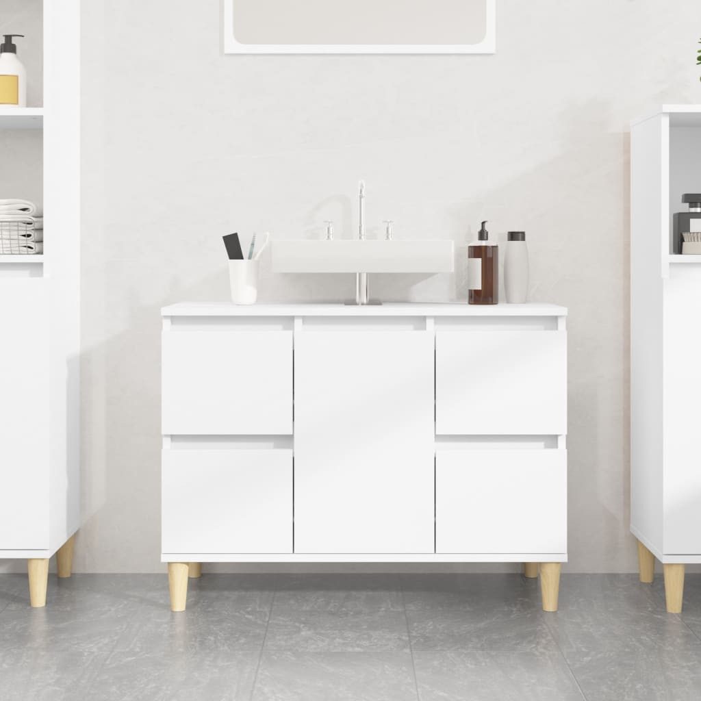 furnicato Waschbeckenunterschrank 80x33x60 cm Weiß mit Massivholz Beinen (1 günstig online kaufen