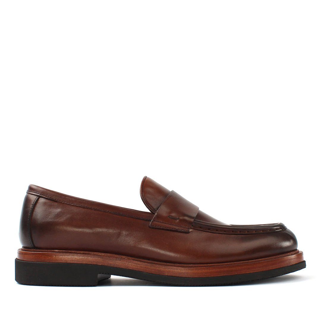 Celal Gültekin Leder-Loafer Slip-On Plateau Blockabsatz Glattleder Business Herren Loafer Glattleder, Echtleder-Futter, Holzoptik-EVA-Sohle, Braun, 45