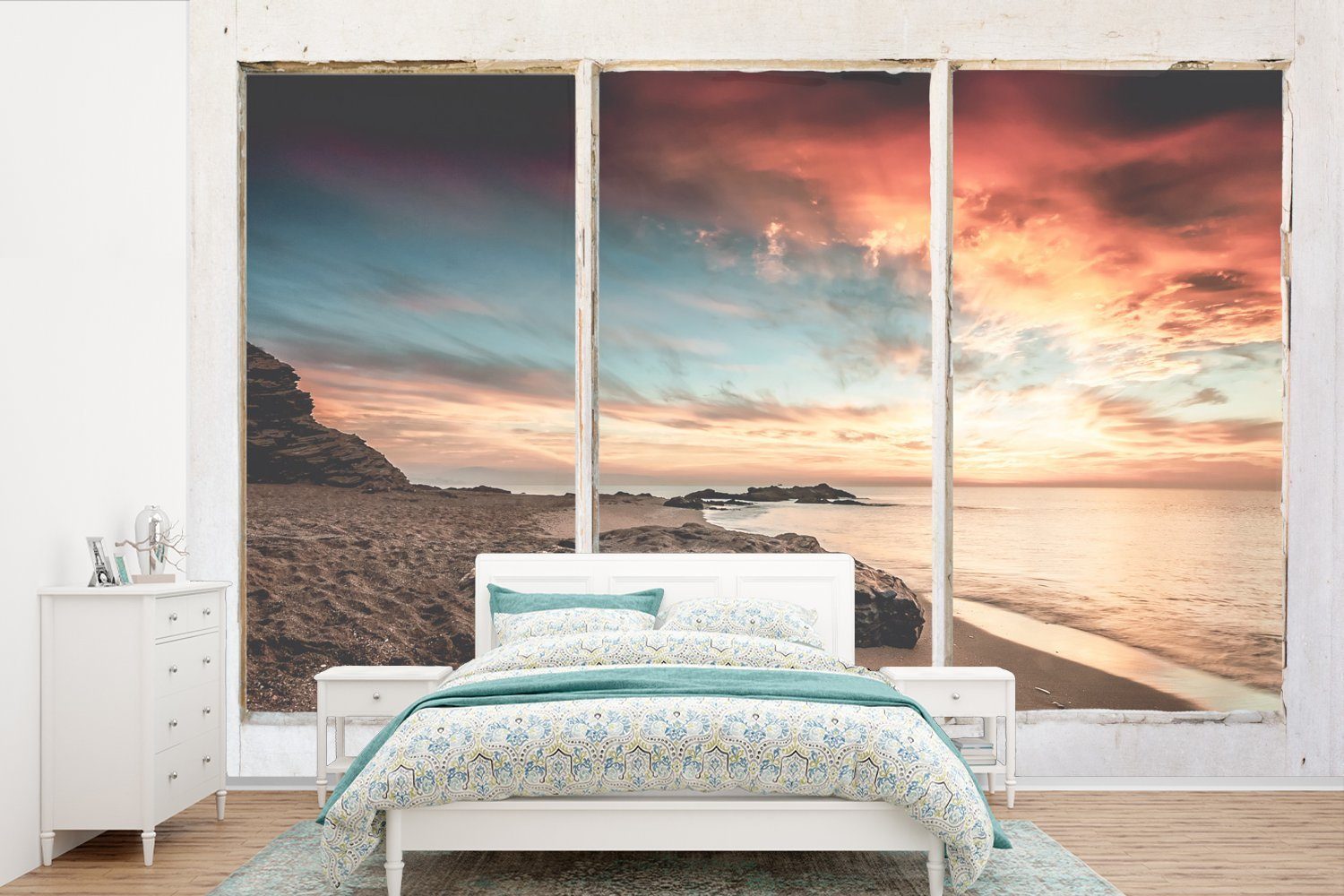 MuchoWow Fototapete Aussicht - Strand - Meer, Matt, bedruckt, (6 St), Wallpaper für Wohnzimmer, Schlafzimmer, Kinderzimmer, Vinyl Tapete