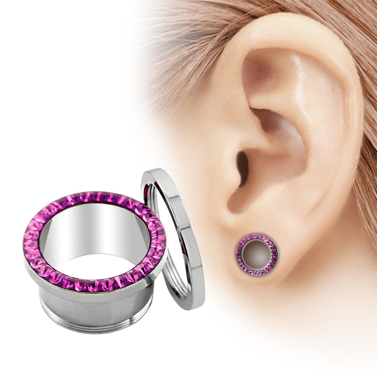 Ohrring Taffstyle Epoxy Creole Tunnel Tribal Ohr Flesh Ferido vielen Schutzschicht, Plug Piercing Kristallen Glitzer Plug Ohrpiercing Rosa