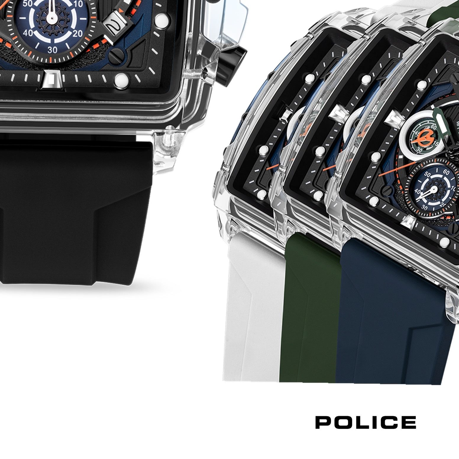 Police Chronograph Police Herrenuhr Silikon Armband, (Chronograph), Herrenuhr quadratisch, extra groß (43x43,8mm) Silikonarmband, Sport