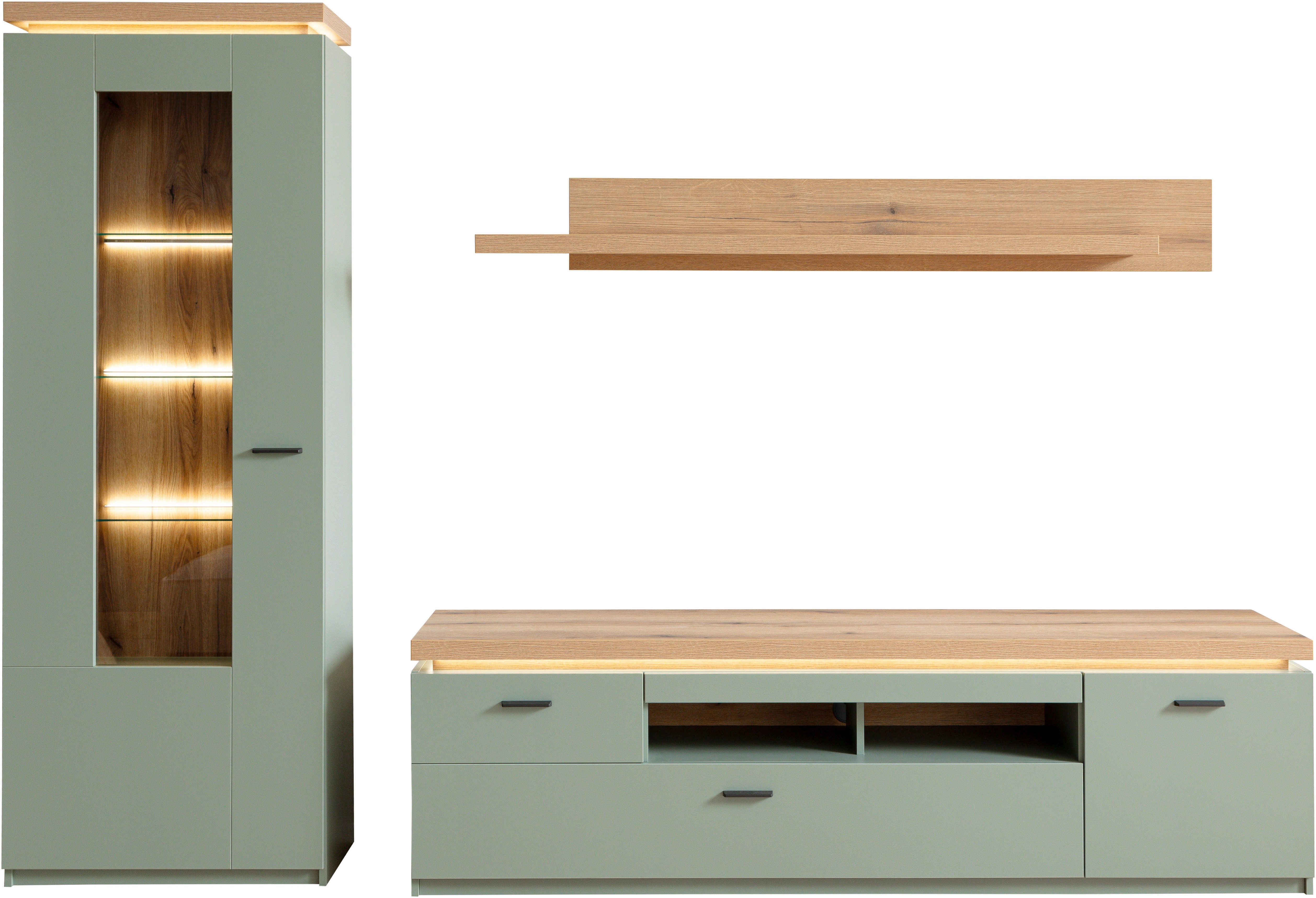 MCA furniture Wohnwand MONIZ Wohnkomination 2, (Komplett-Set, 3-St), Türen/ Schubkästen gedämpft