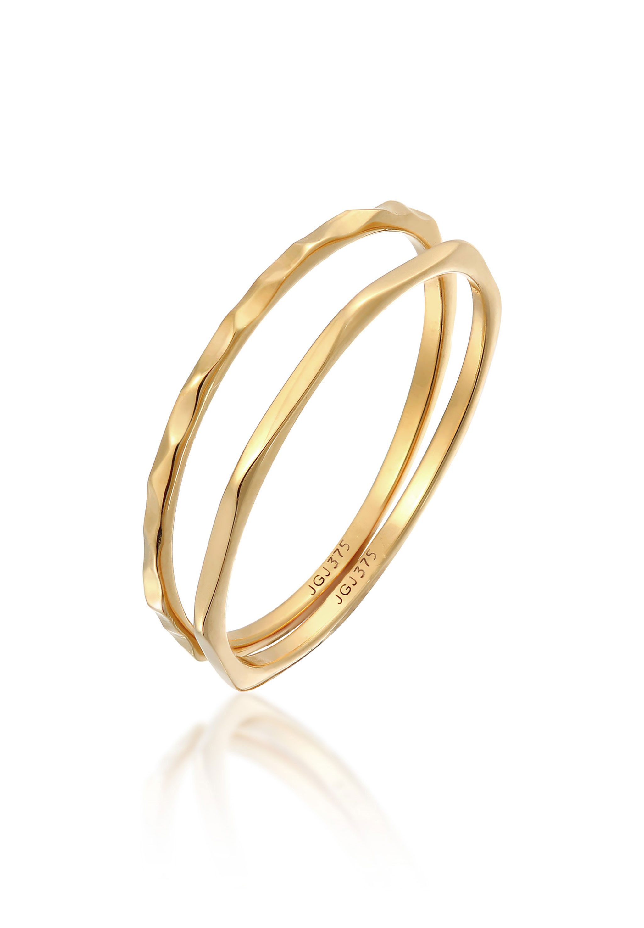 Elli Premium Ring-Set Stapelringe Stacking Bandring (2 tlg) 375 Gelbgold, Ring Set