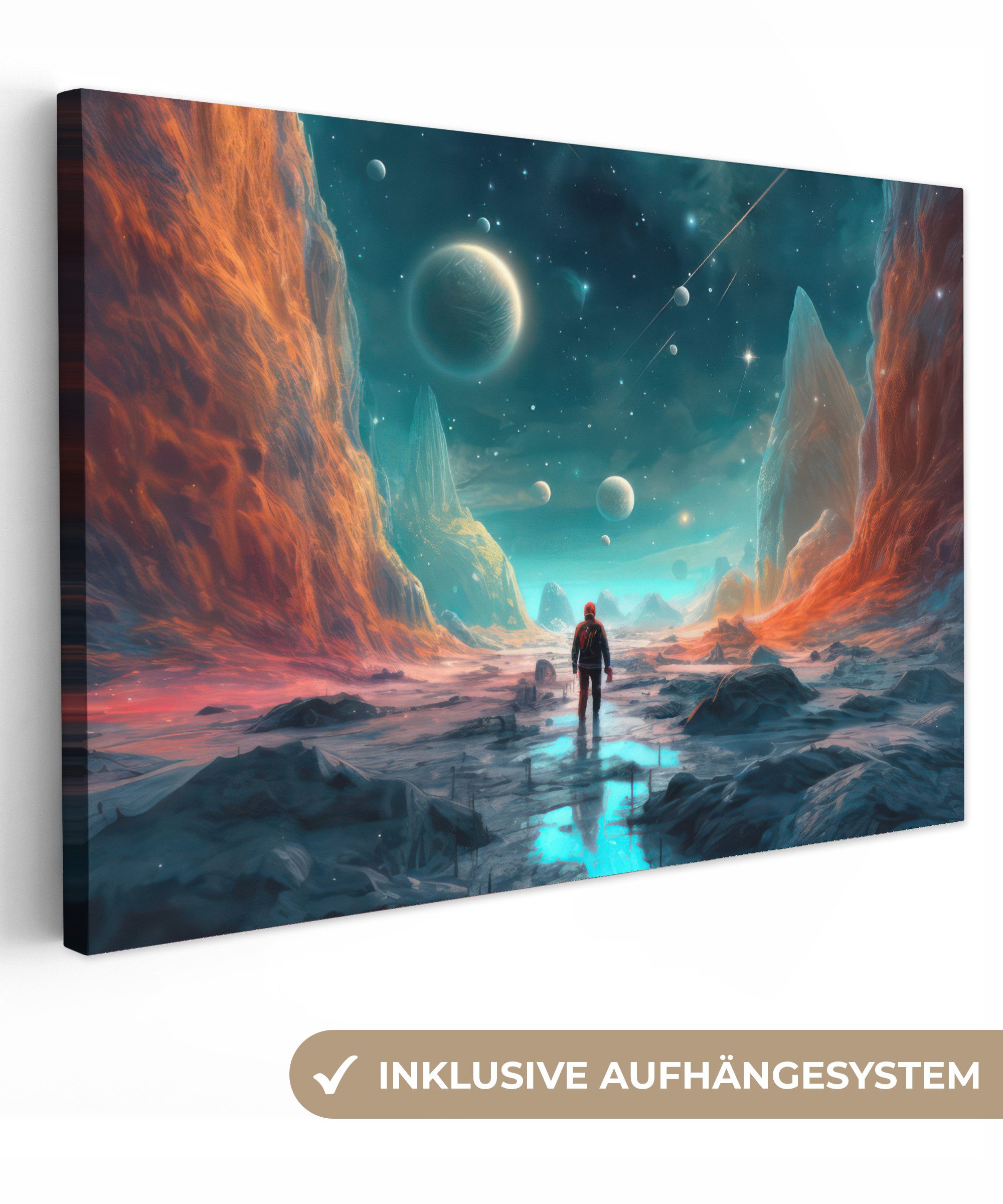 OneMillionCanvasses® Leinwandbild Berge - Weltraum - Planeten - Astronaut, günstig online kaufen