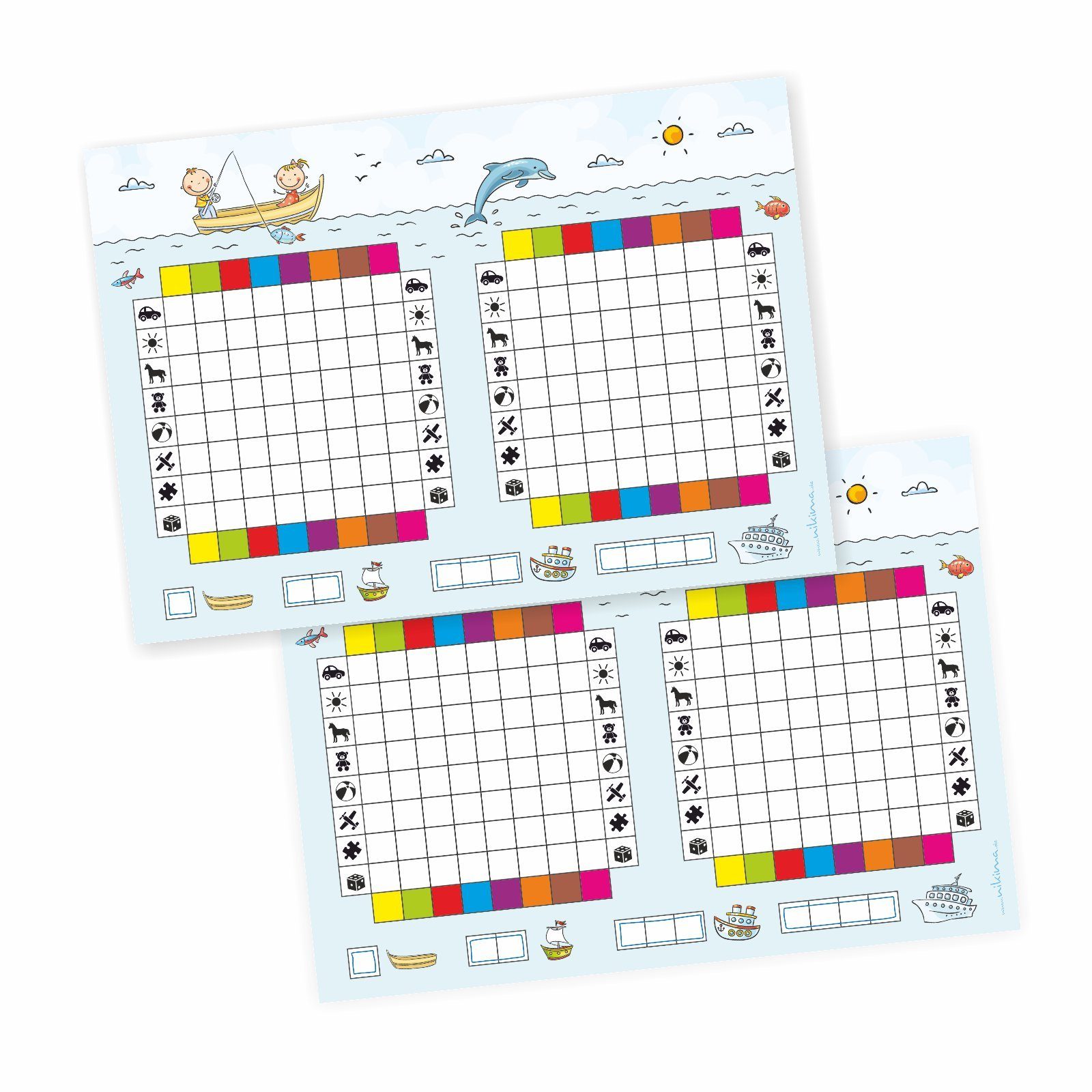 nikima Packpapier Spielblock Schiffe versenken JUNIOR, Reisespiel Flottenmanöver 2er Set A5