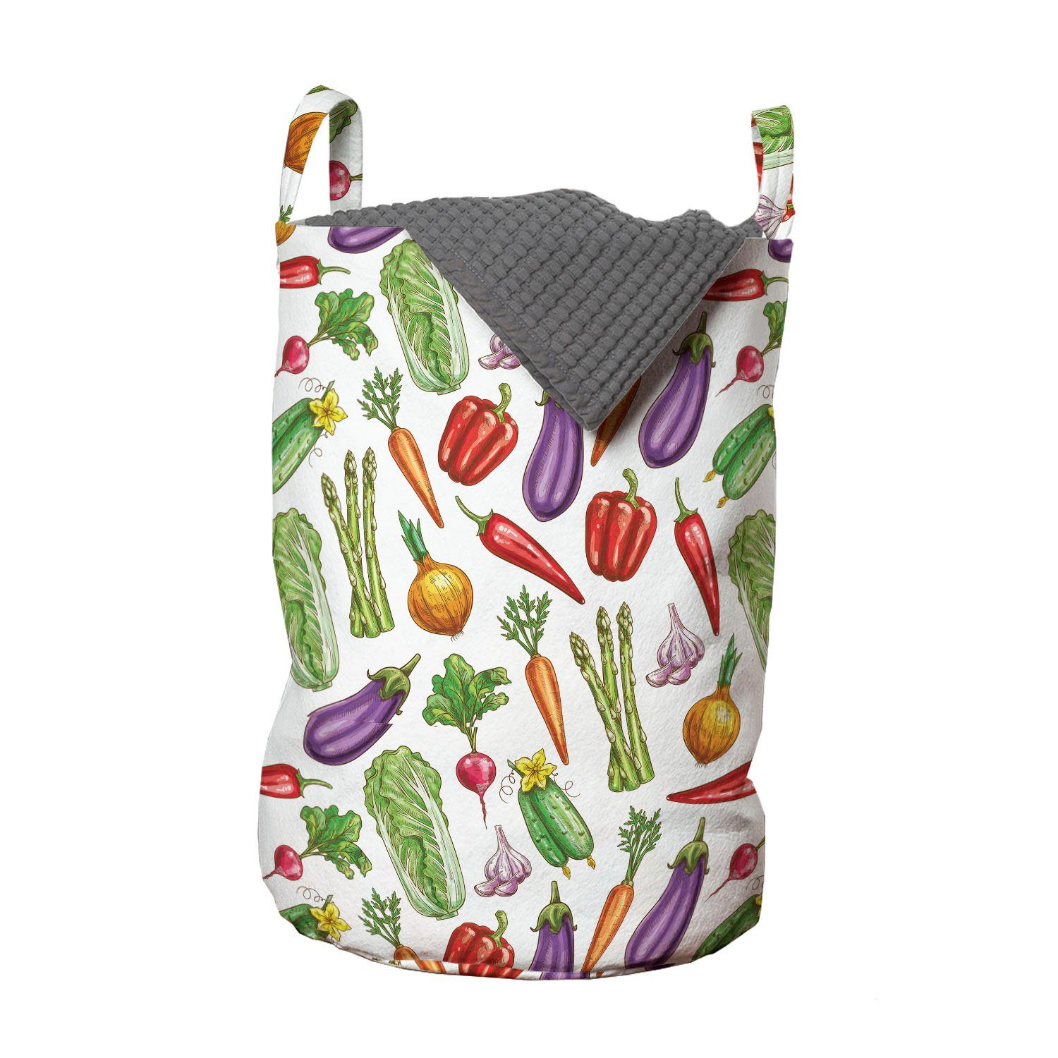 Kordelzugverschluss Wäschekorb Lebensmittel Gemüse für Abakuhaus mit Waschsalons, detaillierte Griffen Kunst Wäschesäckchen