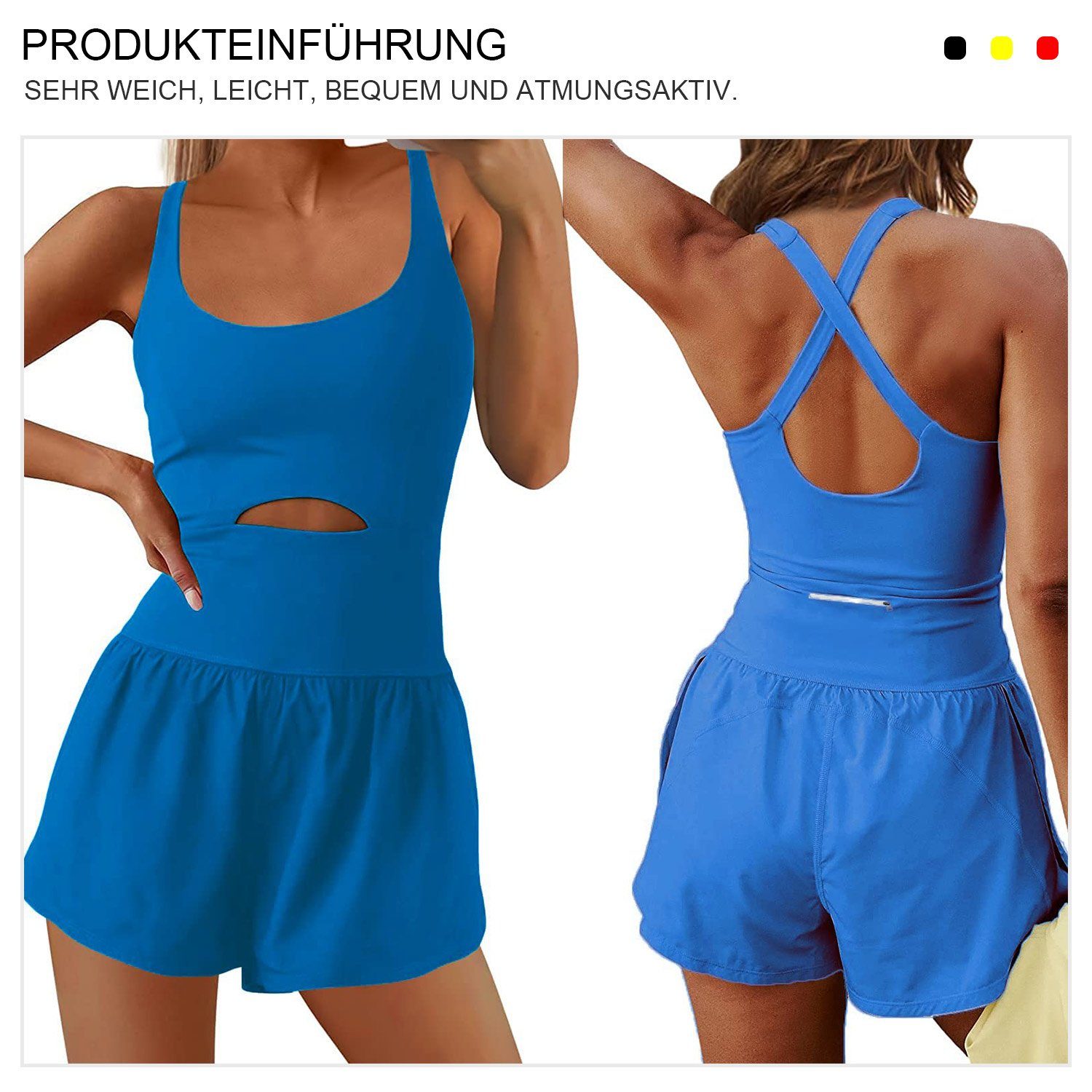 Kleid Damen, BH,Shorts Tenniskleid Sportliches für integrierter MAGICSHE Blau