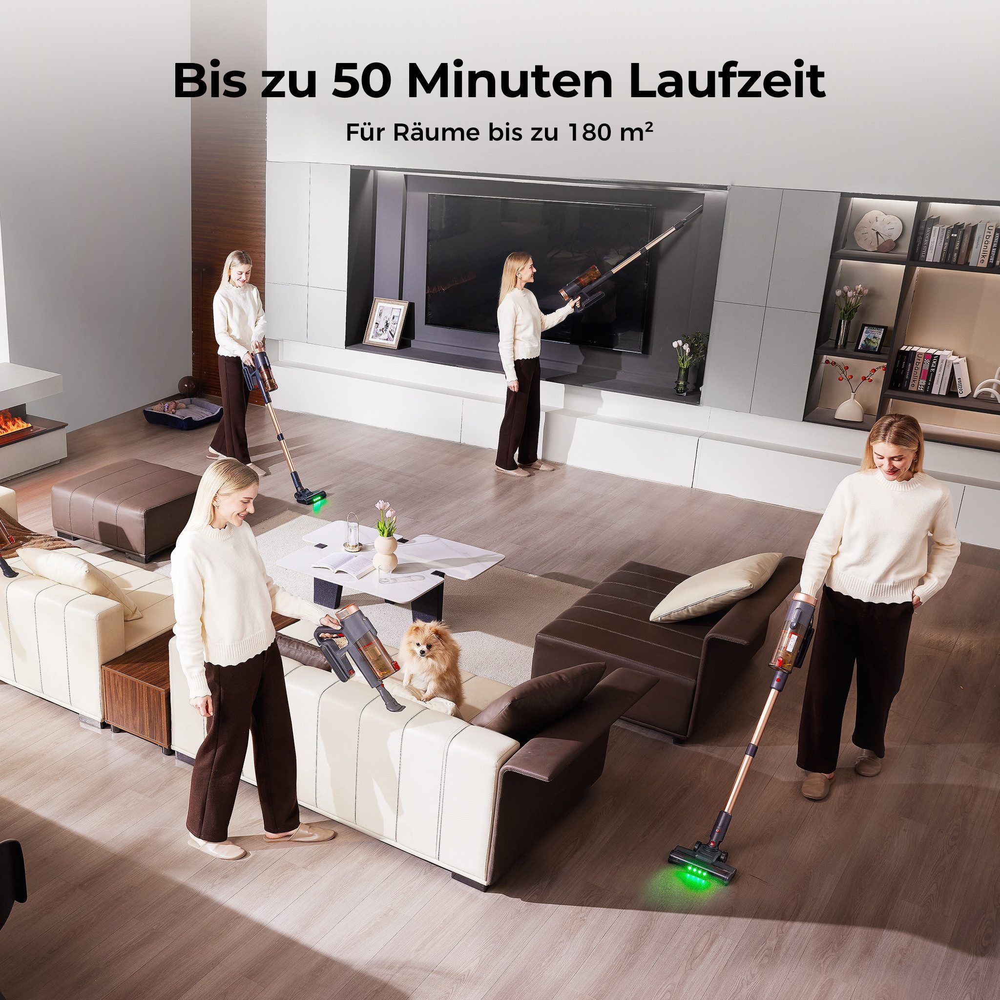 Proscenic Akku-Hand-und Stielstaubsauger 70kPa 550W Akku Staubsauger,50 Min,Grünes Licht Sichtbares Staub, 550 W, beutellos, 5in1 Filtersystem,Leise & Kabellos für Tierhaare,Boden,Teppich