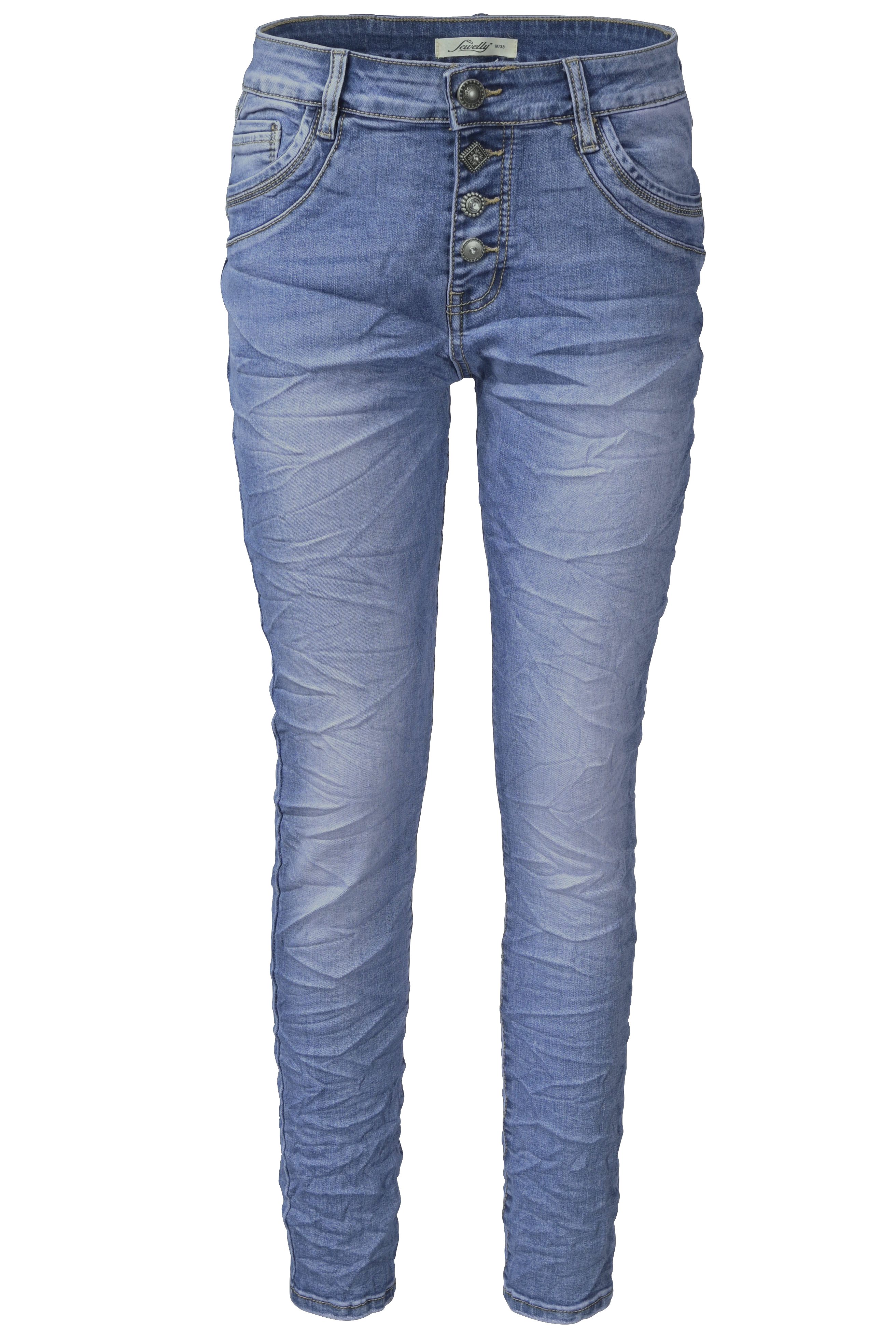 Jewelly Five-Pocket Crash-Look Jeans im Stretch Regular-fit-Jeans