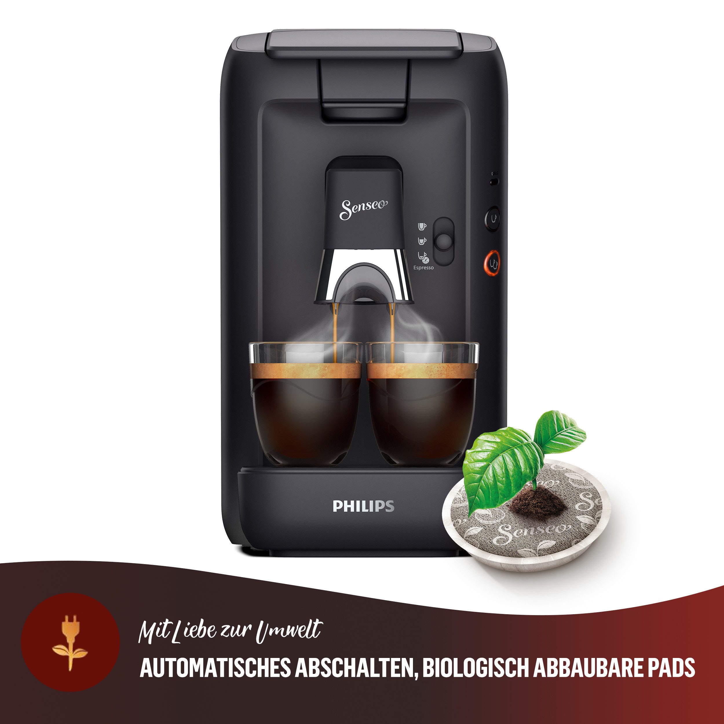 Philips Senseo Kaffeepadmaschine Maestro CSA260/60, mit drei Kaffee-Einstellungen, aus 80% rec. Plastik, Memo-Funktion