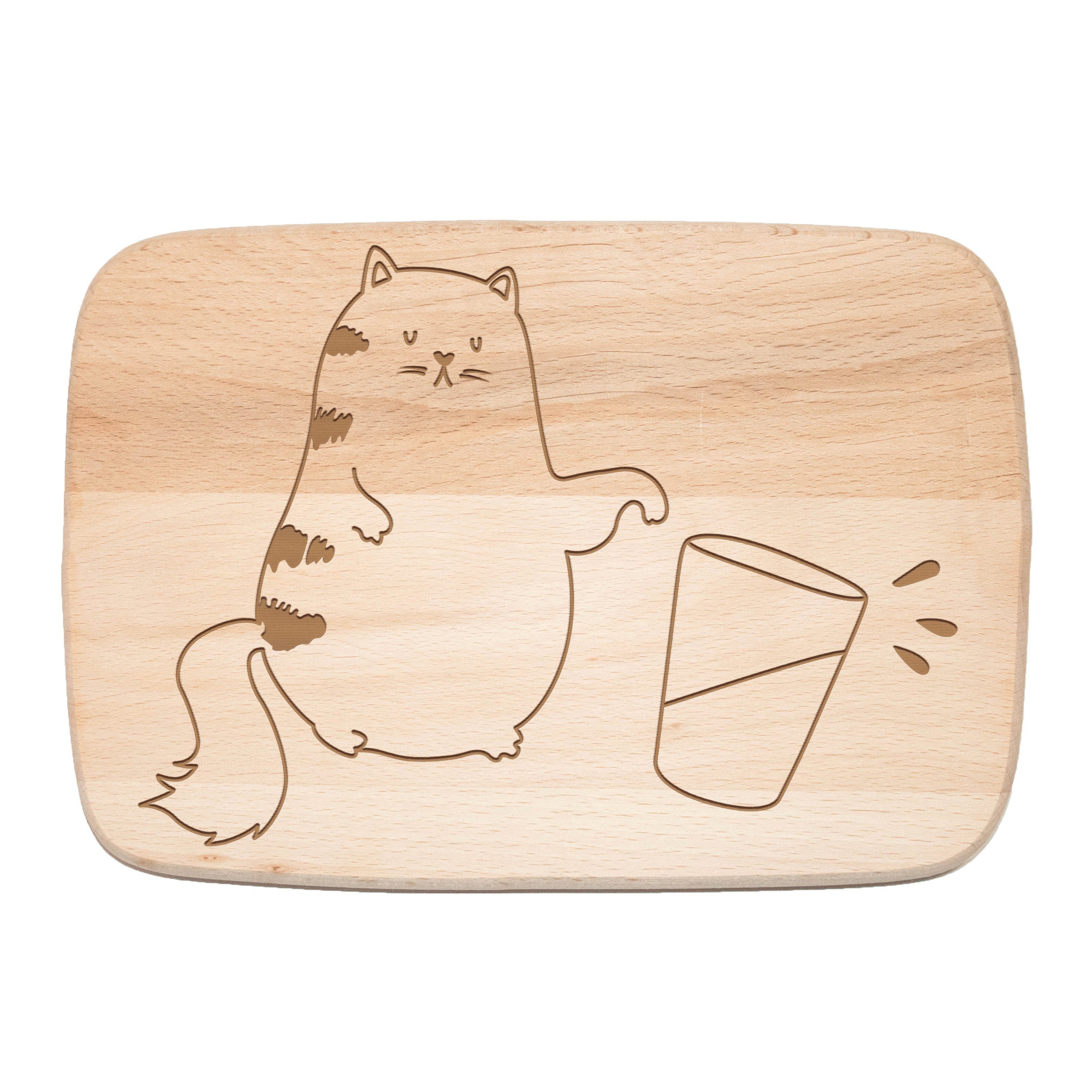 Mr. & Mrs. Panda Frühstücksbrett Katze Wasserglas - Transparent - Geschenk, witzig, Holzbrett, Schnei, FSC Buchenholz, (1-St)