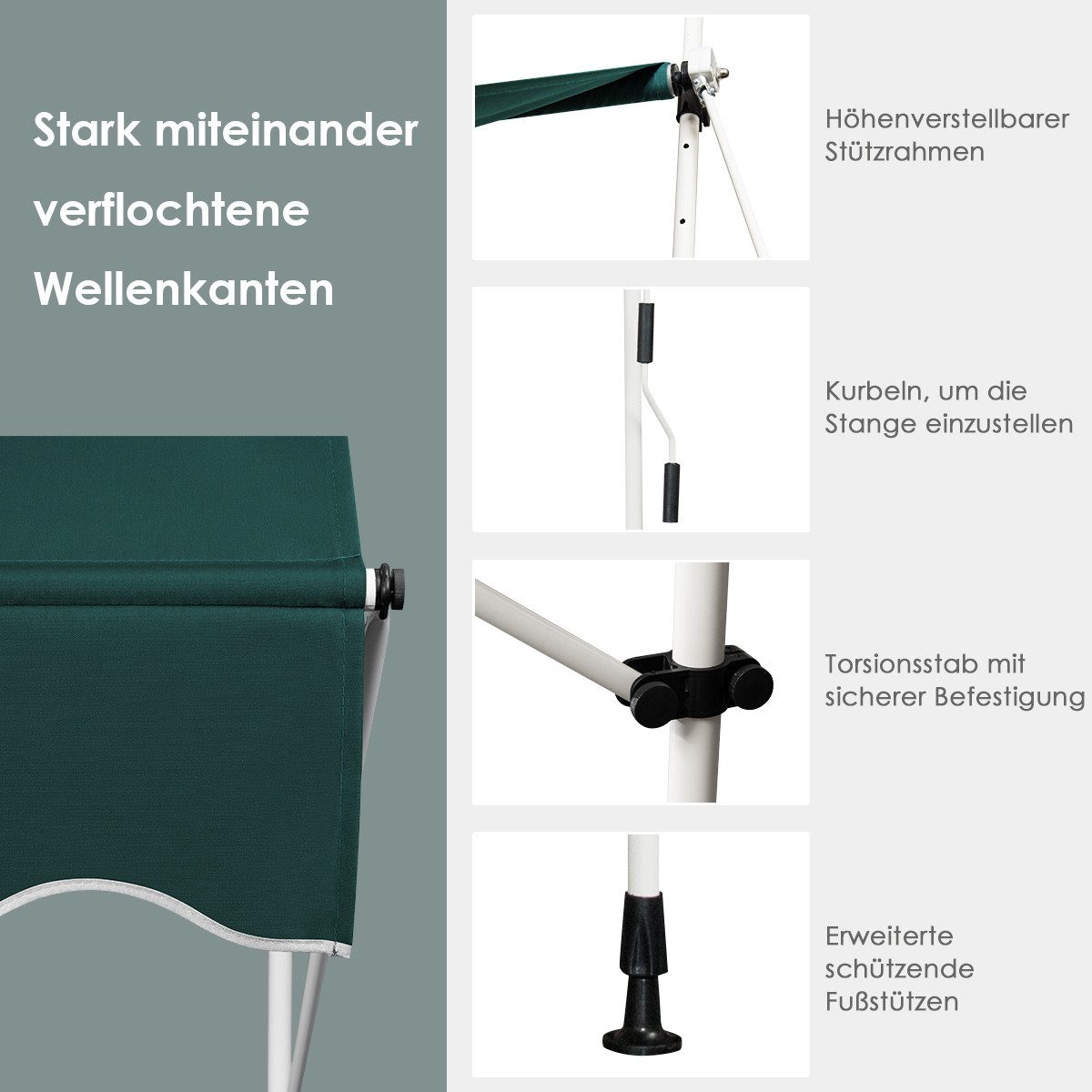 KOMFOTTEU Klemmmarkise Markise mit Handkurbel höhenverstellbar, günstig online kaufen