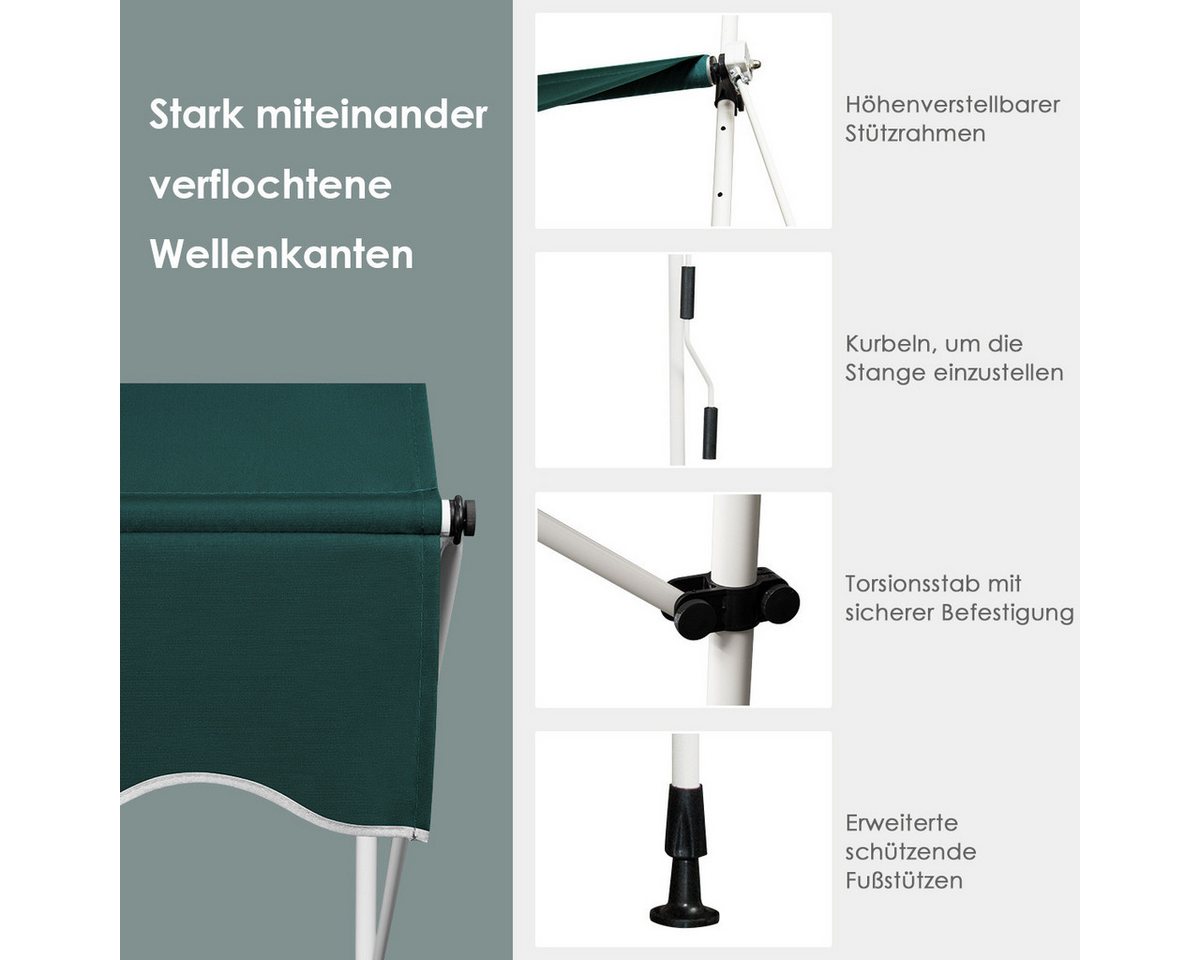 Thumbnail - KOMFOTTEU Klemmmarkise Markise mit Handkurbel höhenverstellbar, 400 cm breit