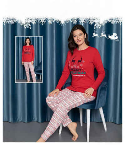 Selef Creation Pyjama Damen Pyjama Schlafanzug Baumwolle Christmas Weihnachten (2)