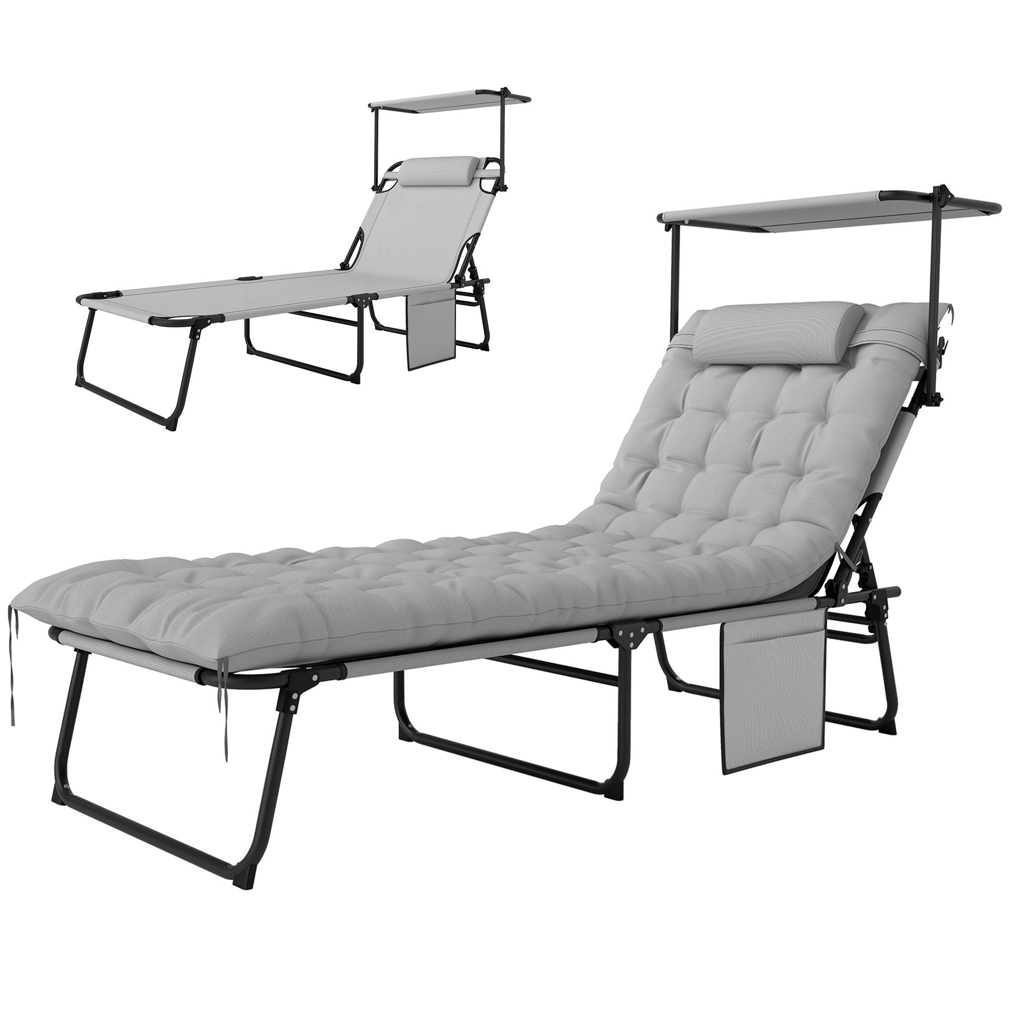 Outsunny Gartenliege mit Dach Matratze, 4-Fach günstig online kaufen