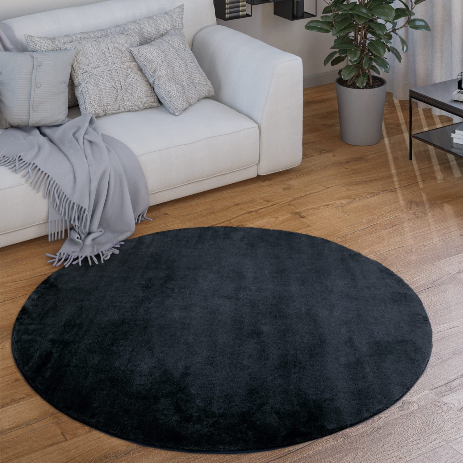 KADIMA DESIGN Teppich waschbar Unifarben Wohnzimmer schmutzabweisend Teppich Kurzflor, Rund, Höhe: 14 mm, Florhöhe: 10 mm, Polyester, Rund, 80D, Marineblau