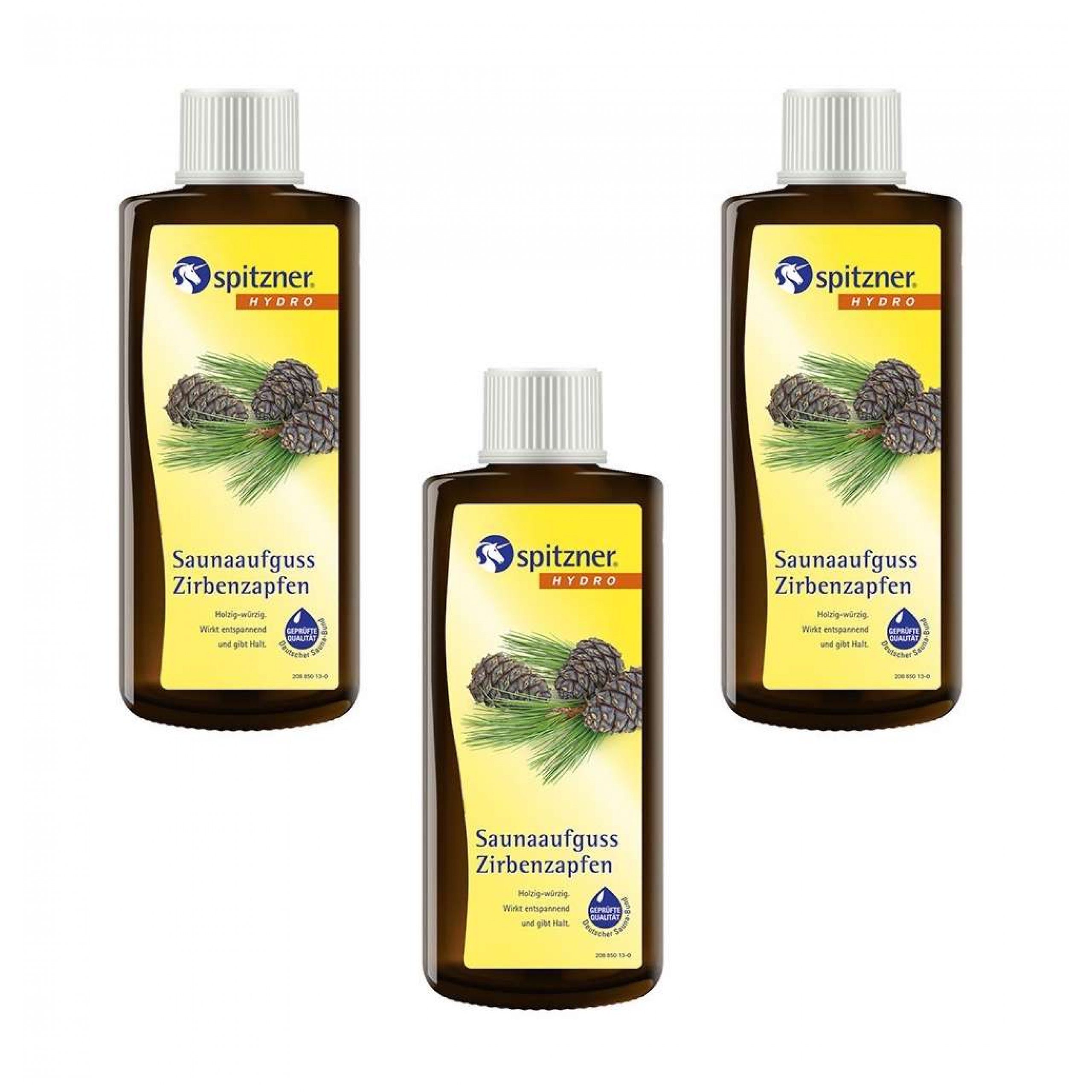 Spitzner Aufgusskonzentrat Spitzner Saunaaufguss Zirbenzapfen 3x 190 ml Hydro Sauna Aufguss