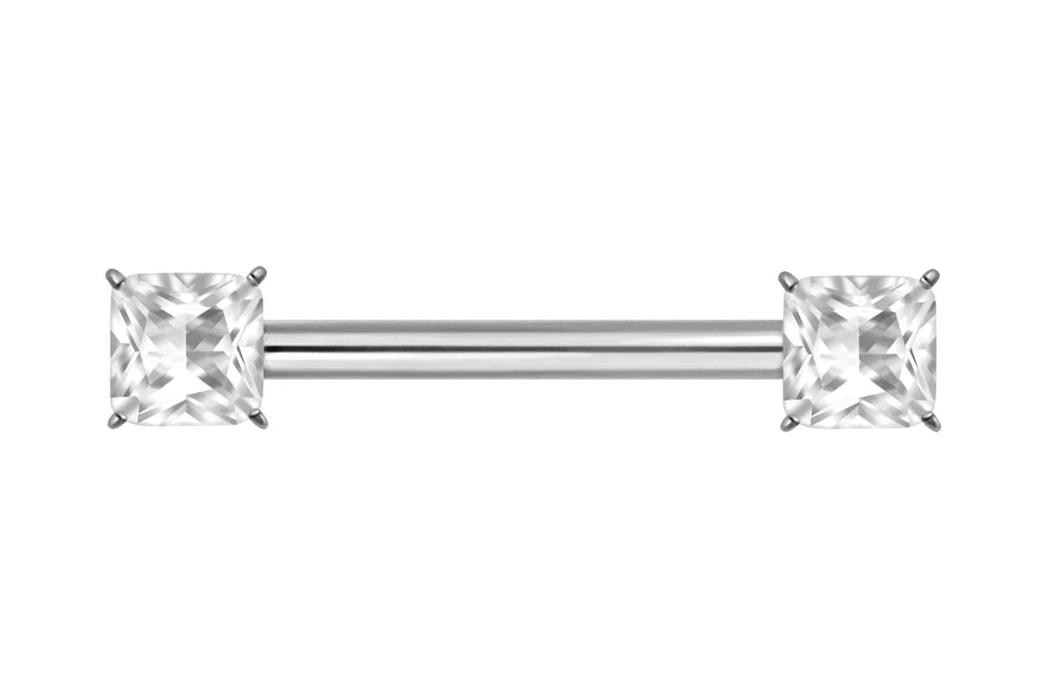 PIERCINGLINE Brustwarzenpiercing Titan Nippelpiercing mit Innengewinde EINGEFASSTES KRISTALLQUADRAT (Barbells, 1-tlg), Brust-, Nippel-Piercing, Titan
