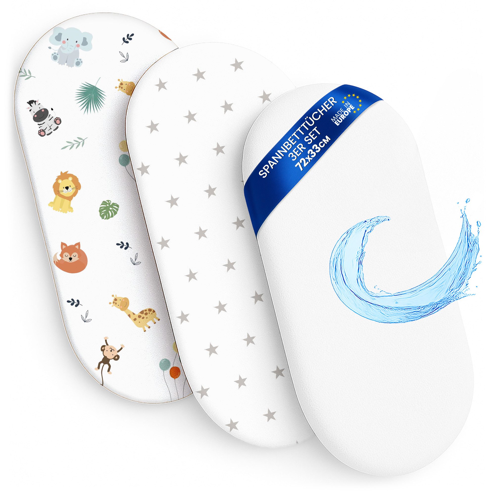 Totsy Baby Spannbettlaken Kinderwagen Stubenwagen Set - 2 x Bezug + wasserdicht Matratzenschoner