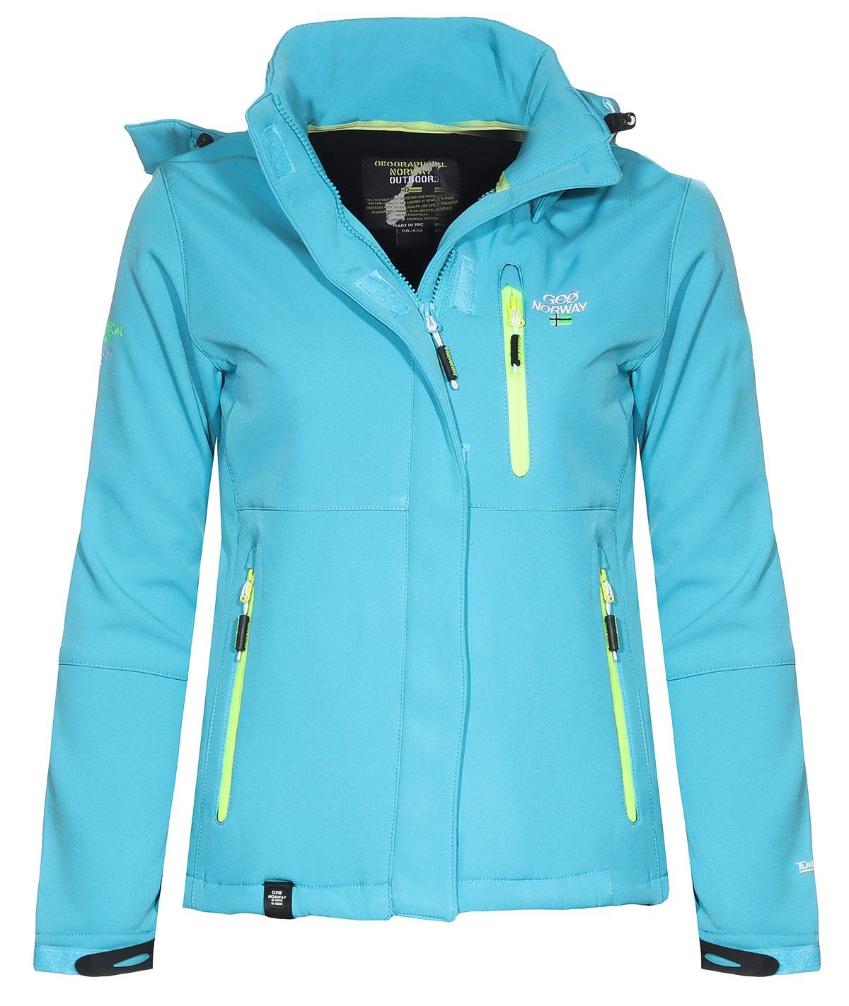 Geographical Norway Softshelljacke Geographical Norway Softshelljacke Wetterschutz abnehmbarer mit Stehkragen, G-Tara Kapuze, by Damen Türkis leyoley