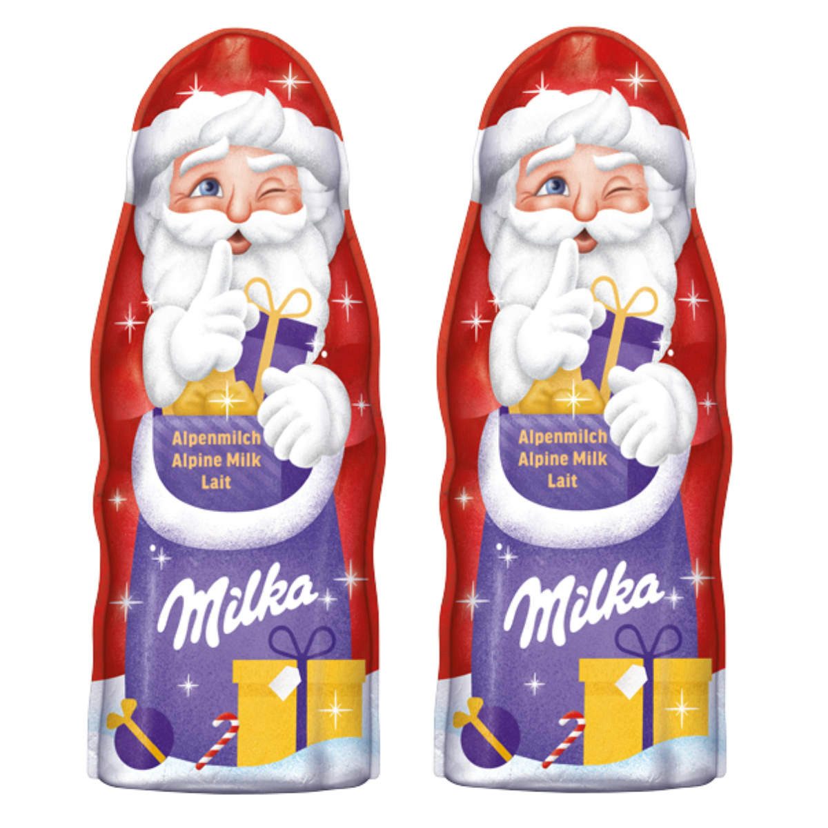 MILKA Schokolade, Milka Weihnachtsmann mit zarter Alpenmilch Schokolade 90g 2er Pack