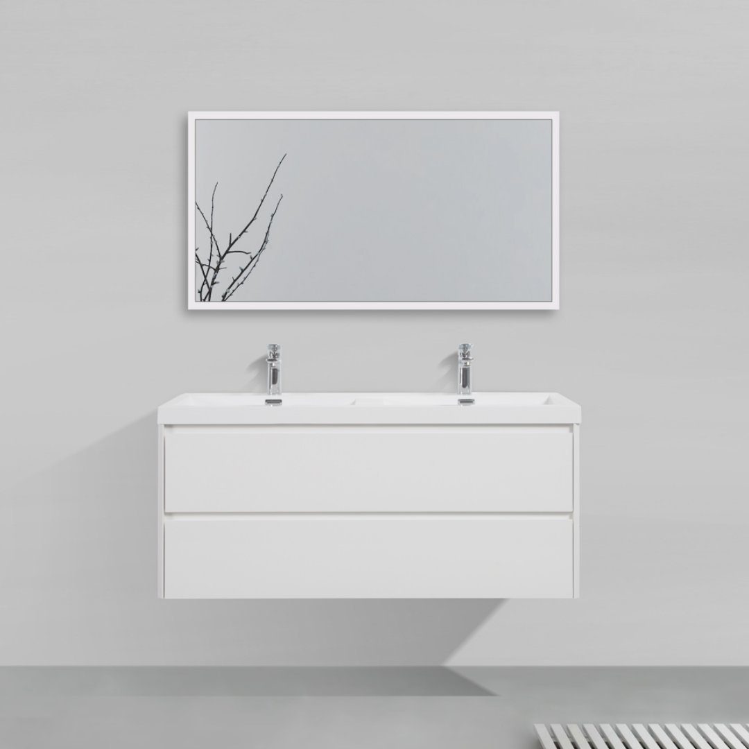 WISHDOR Badmöbel-Set Badezimmermöbelset 60/120 cm Satinweißes, 2 Schubladen, (mit Waschtisch Unterschrank, Waschtisch vormontiert mit Waschbecken, B120 / T48 / H50 cm) Weiß Stil 2