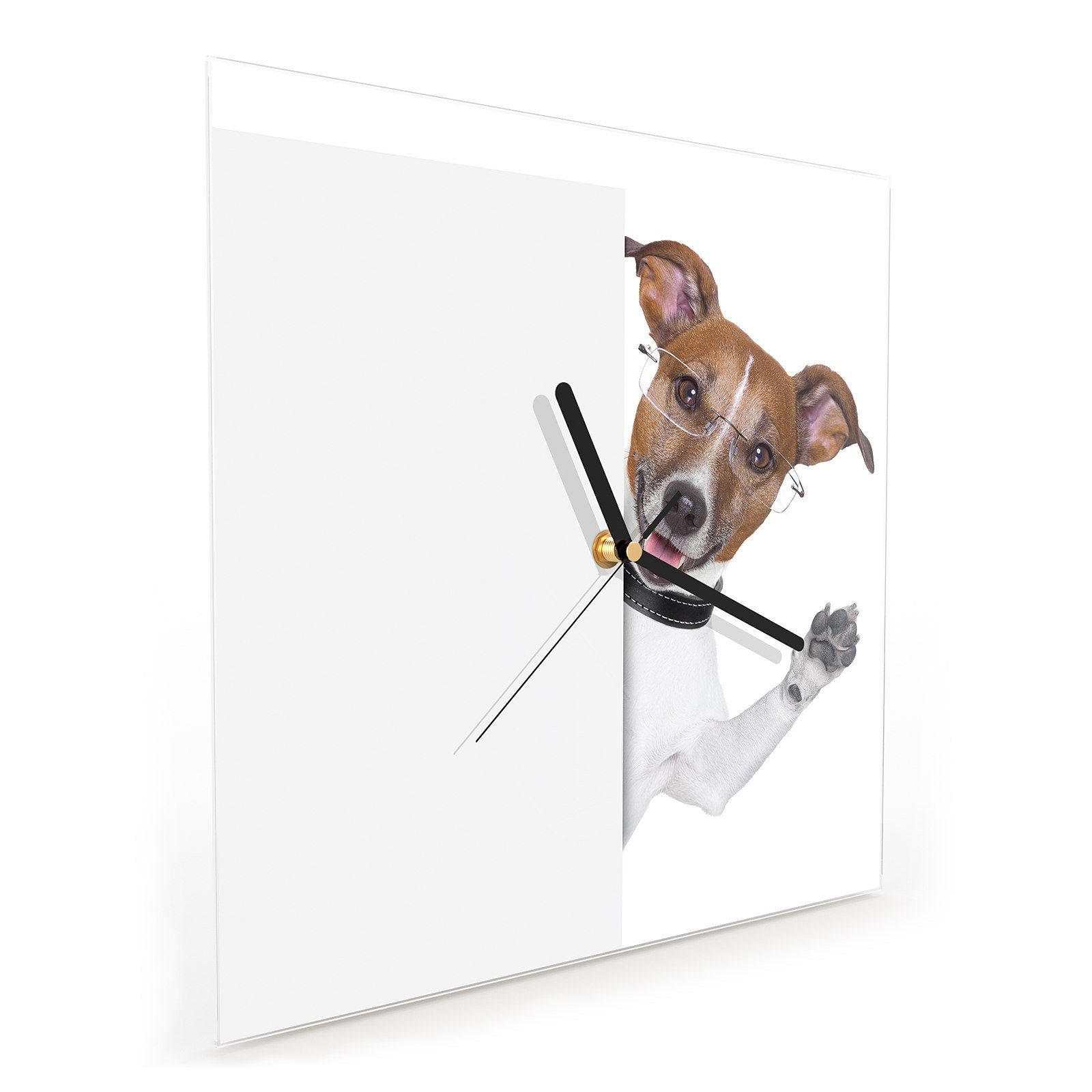 Wanduhr Primedeco Motiv Hund mit Glasuhr Größe Wanduhr 30 Wandkunst x sagt 30 cm Hallo