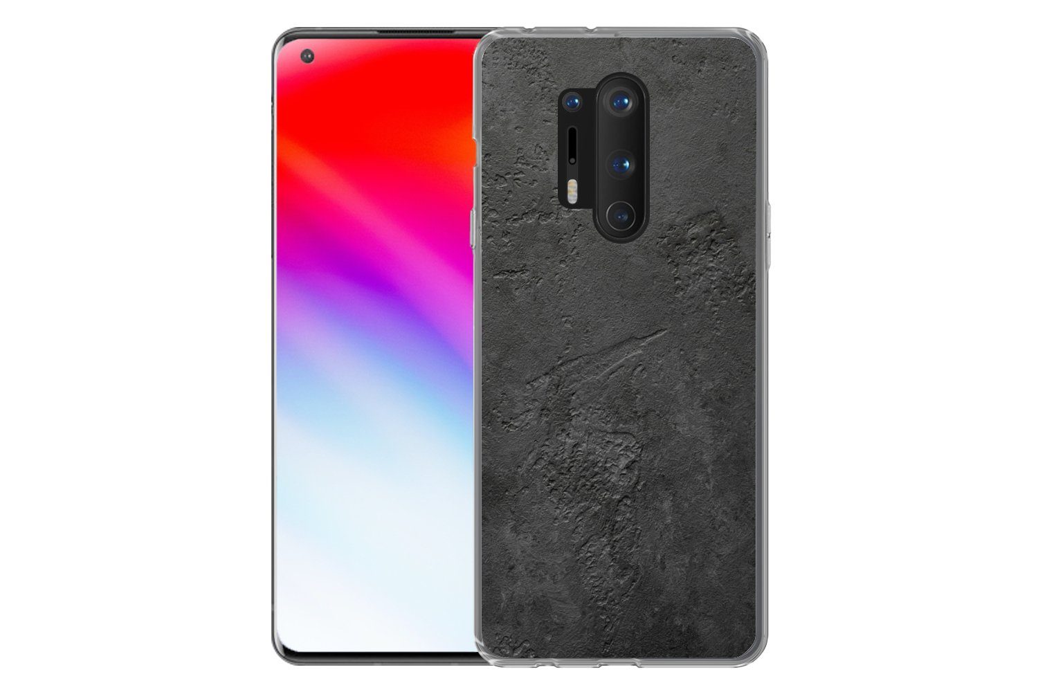 MuchoWow Handyhülle für OnePlus 8 Pro Beton - Strukturiert - Industriell - Schwarz - Grau, Phone Case, Silikon, Schutzhülle Dünn
