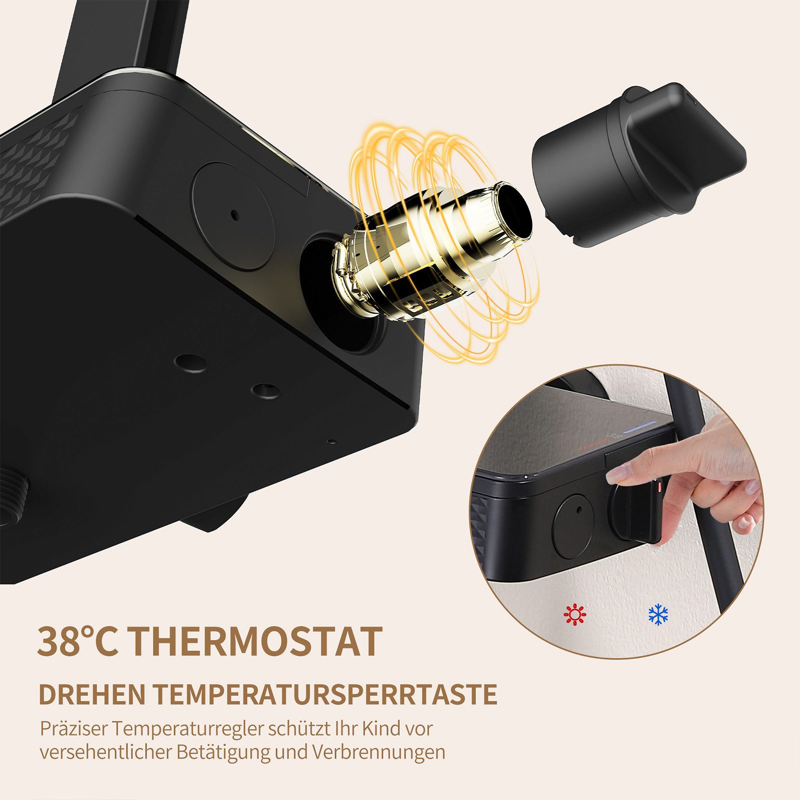 HOMELIVE Duschsystem mit Thermostat und Glasablage Ohne erneutes Bohren erforderlich, 3 Strahlart(en), Schwarzes Duschset mit rundem Kopf, Kinder-Handbrause und 400mm Ablage