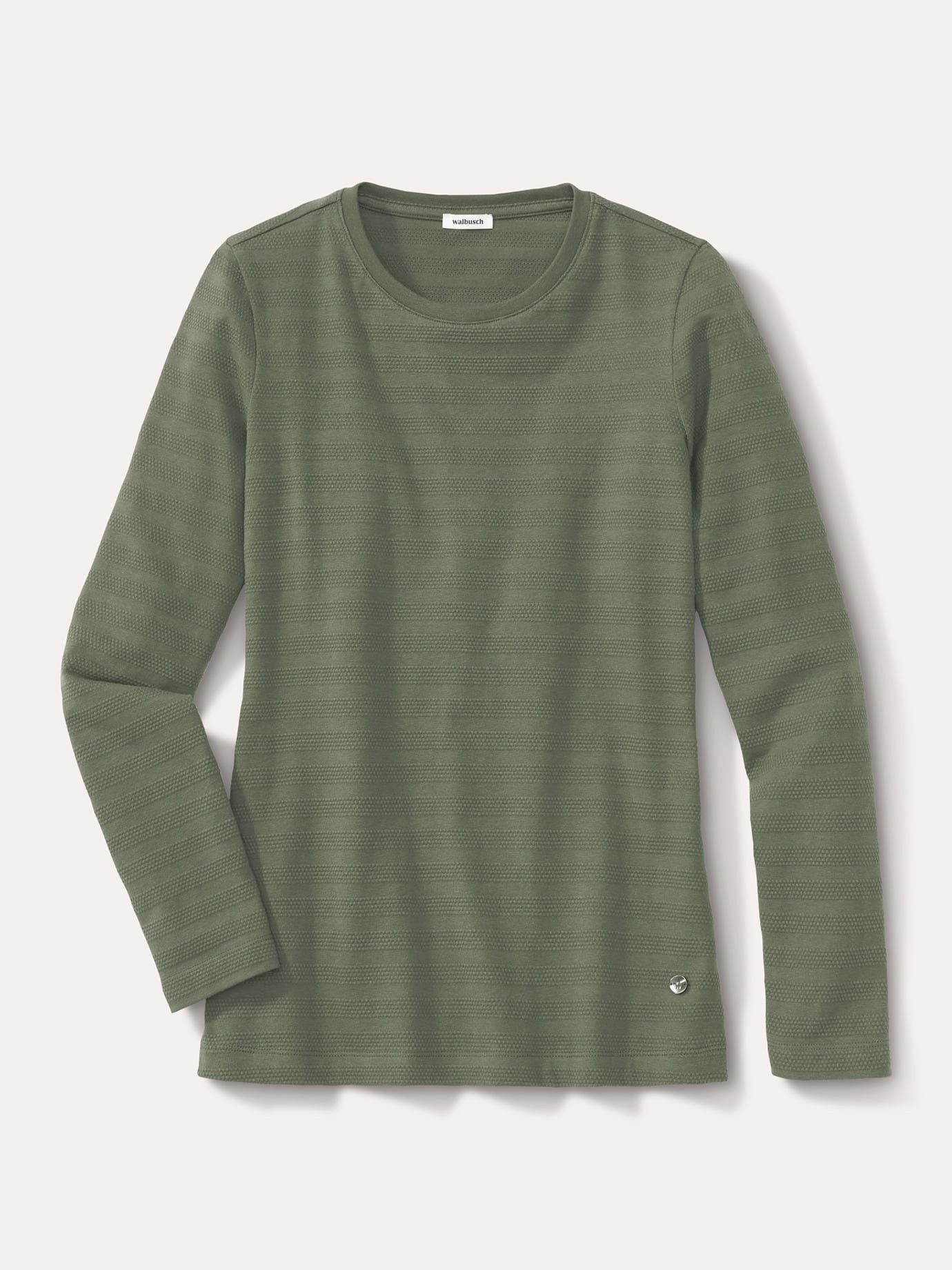 Walbusch T-Shirt Damen Baumwollshirt Reliefstruktur Rundhals Langarm, Rundhals