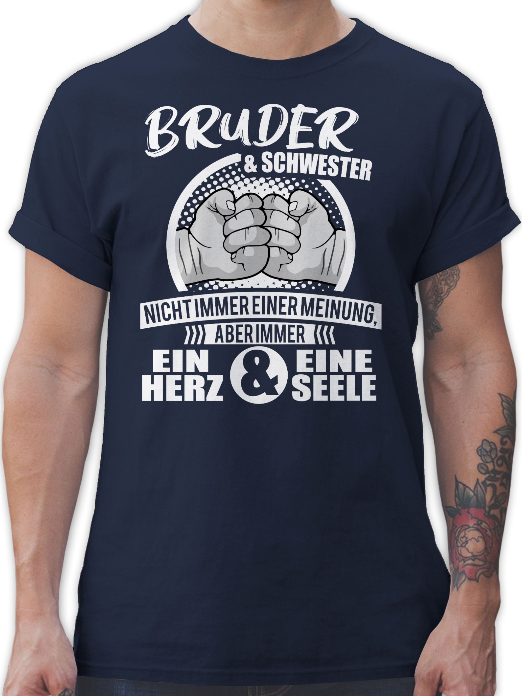 Shirtracer T-Shirt Bruder & Schwester Immer ein Herz & eine Seele Familie 02 Navy Blau
