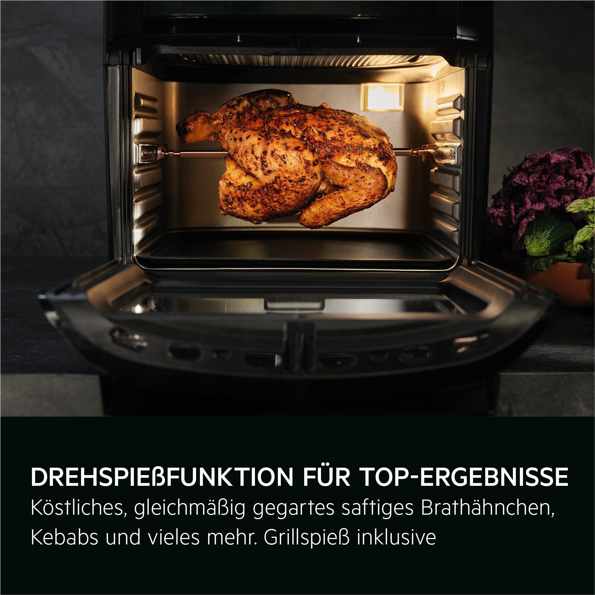 AEG Heißluftfritteuse AAF12B 8000 - Multi-Combo, 1800 W, Drehspieß- und Dörrfunktion