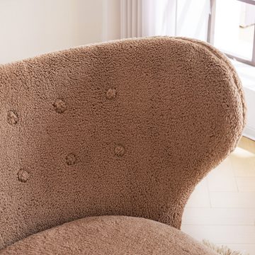 MODFU Loungesessel Teddy-Samt Freizeitstuhl, mit hoher Rückenlehne und Holzbeinen (Wohnzimmer-Schlafzimmer-Balkon im modernen Stil)