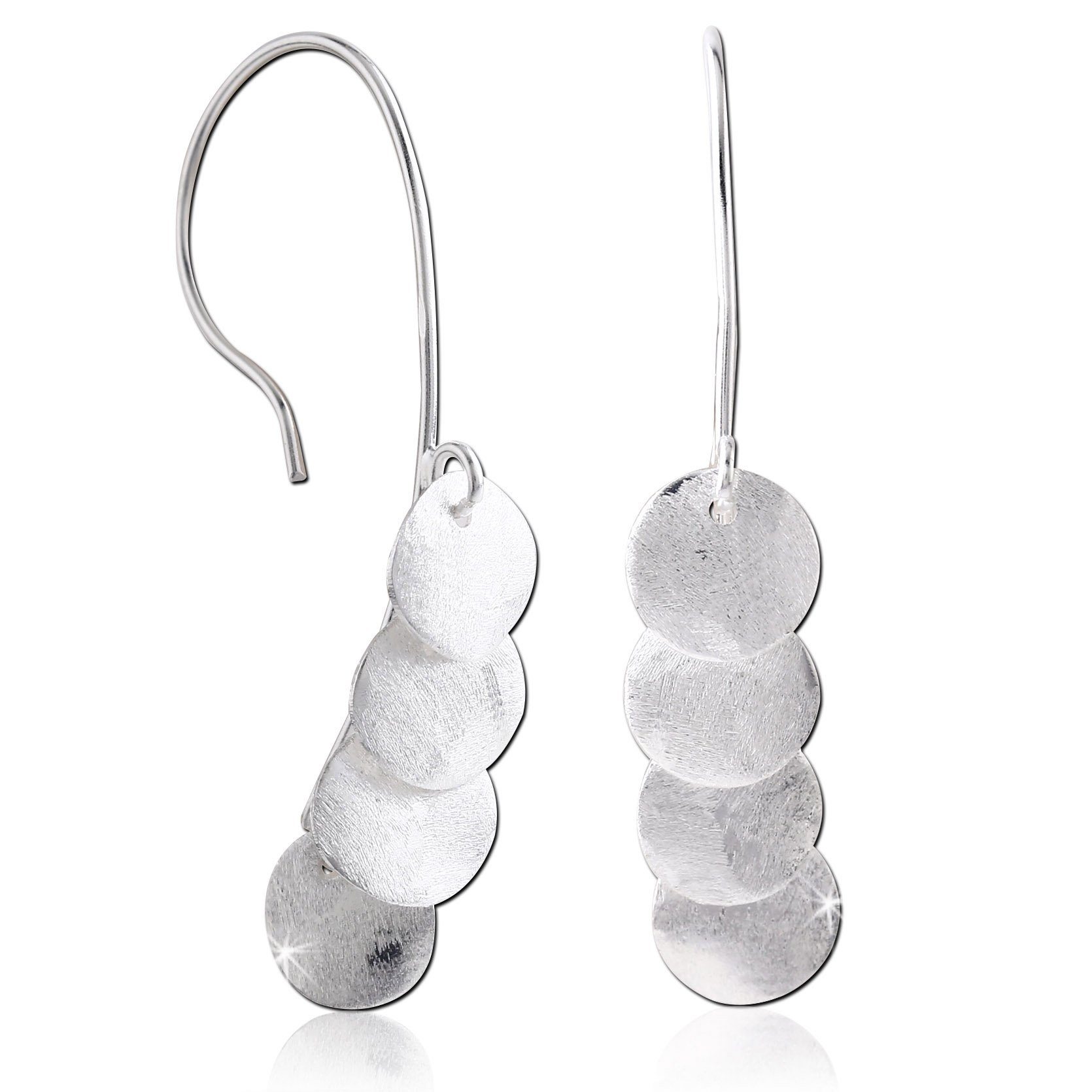 viva-adorno Paar Ohrhaken Coin Damen Ohrhänger Durchzieher 925 Sterling Silber rhodiniert, Plättchen matt gebürstet