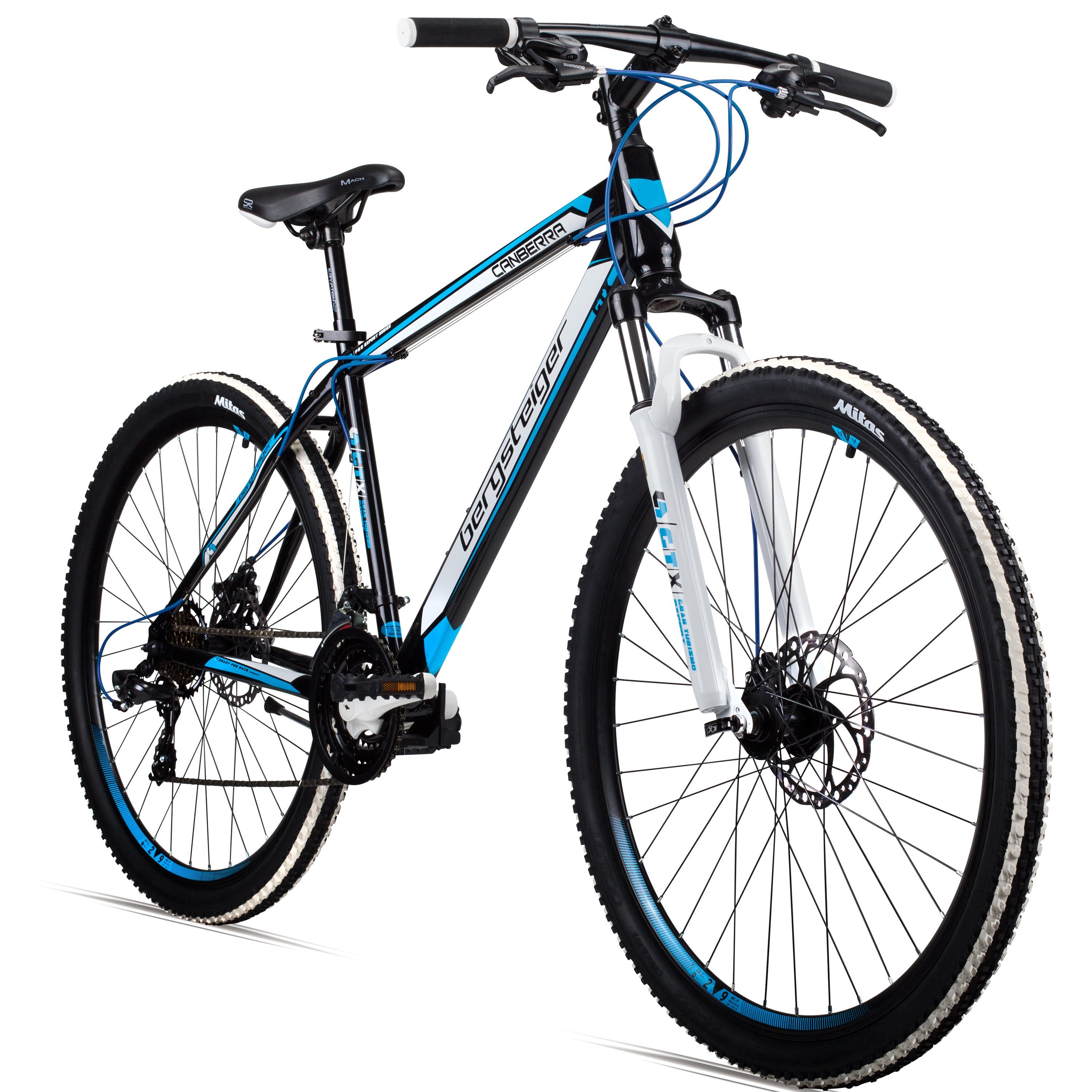 bergsteiger Mountainbike Canberra 26, 29 Zoll Mountainbike, geeignet ab 160  cm, 21 Gang Shimano Tourney RD-TY300 Schaltwerk, Kettenschaltung