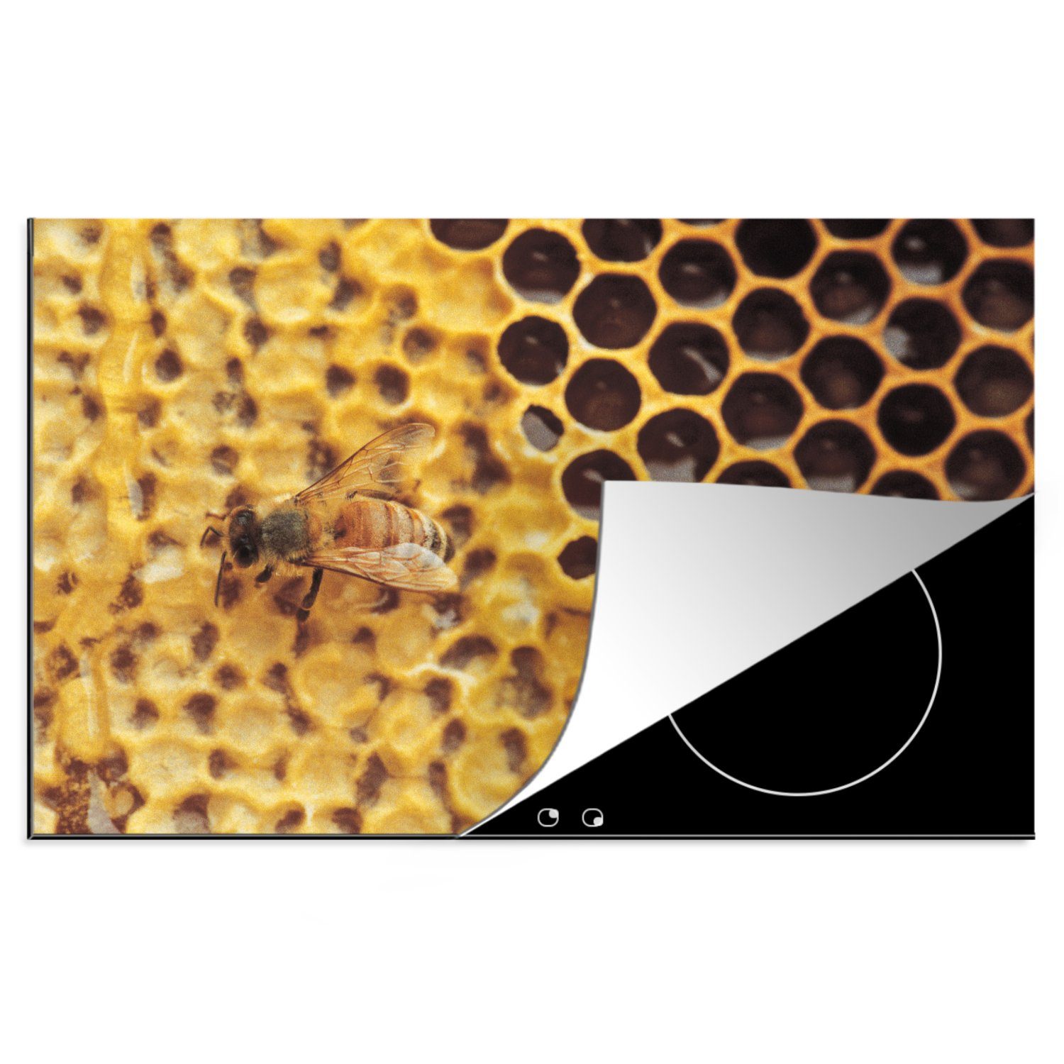 MuchoWow Herdblende-/Abdeckplatte Honigwabe und Biene, Vinyl, (1 tlg), 81x52 cm, Induktionskochfeld Schutz für die küche, Ceranfeldabdeckung