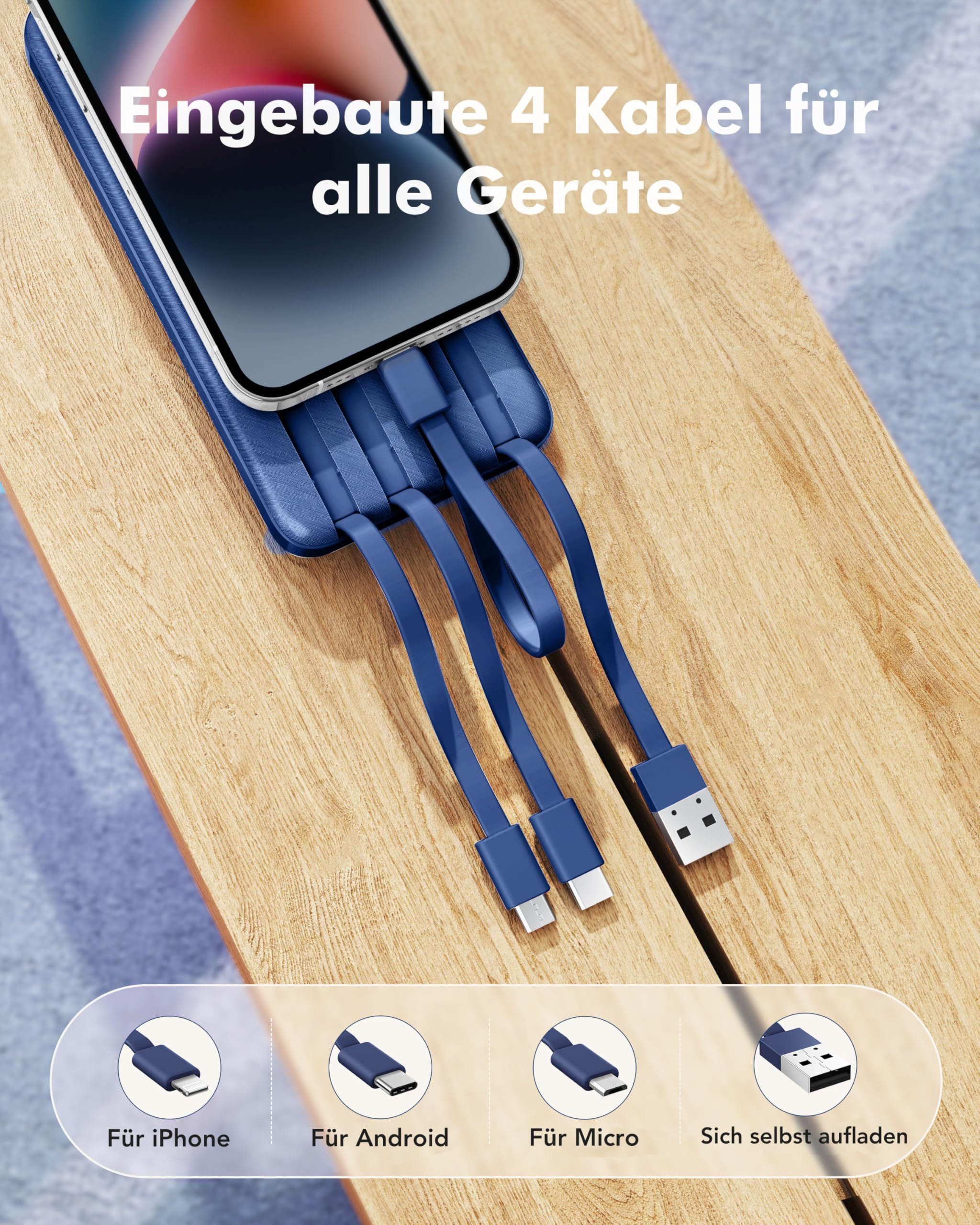 Charmast 20000mAh - 22,5W LED-Display USB C PD3.0 QC4.0 Externe Handyakkus Powerbank 20000 mAh (1 St), mit 4 Kabel & 6 Ausgängen Kompatibel mit iPhone, Samsung, Tablet