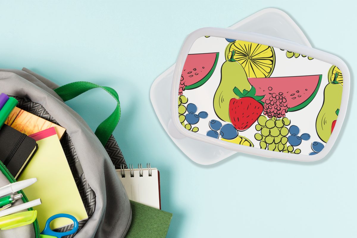 Mädchen - Kinder für Muster, Erwachsene, Lunchbox - weiß Cartoon für Obst Jungs und Brotdose, und (2-tlg), MuchoWow Kunststoff, Brotbox