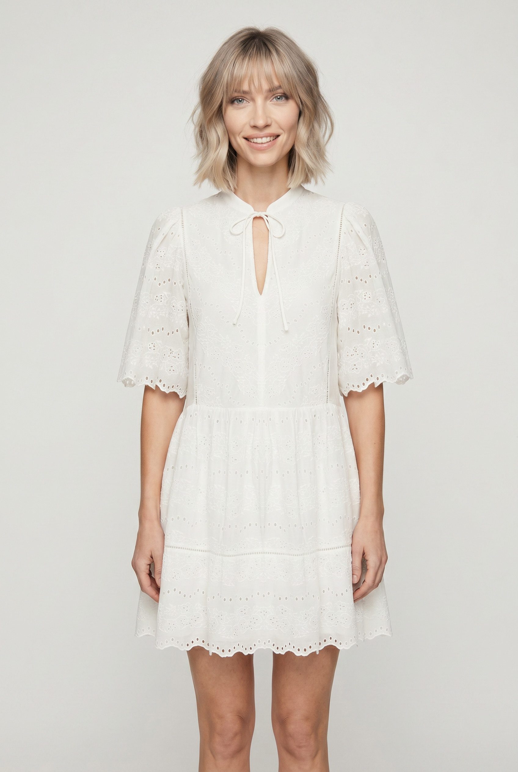 BOSS ORANGE Sommerkleid Denvita Premium Damenmode mit Lochstickerei, Mini-Länge – Bild 4 von 5
