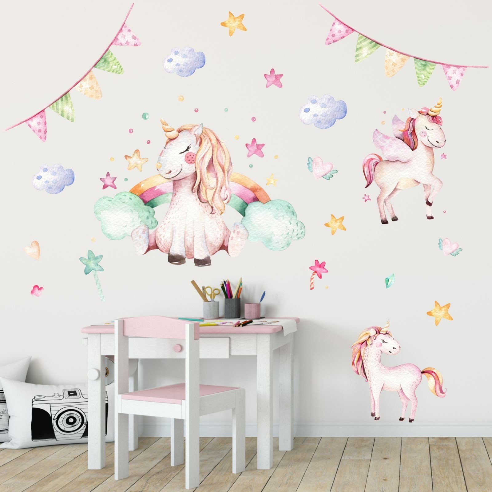 nikima Wandtattoo 074 Wandtattoo Einhorn pastell - 750 x 420 mm (PVC-Folie)