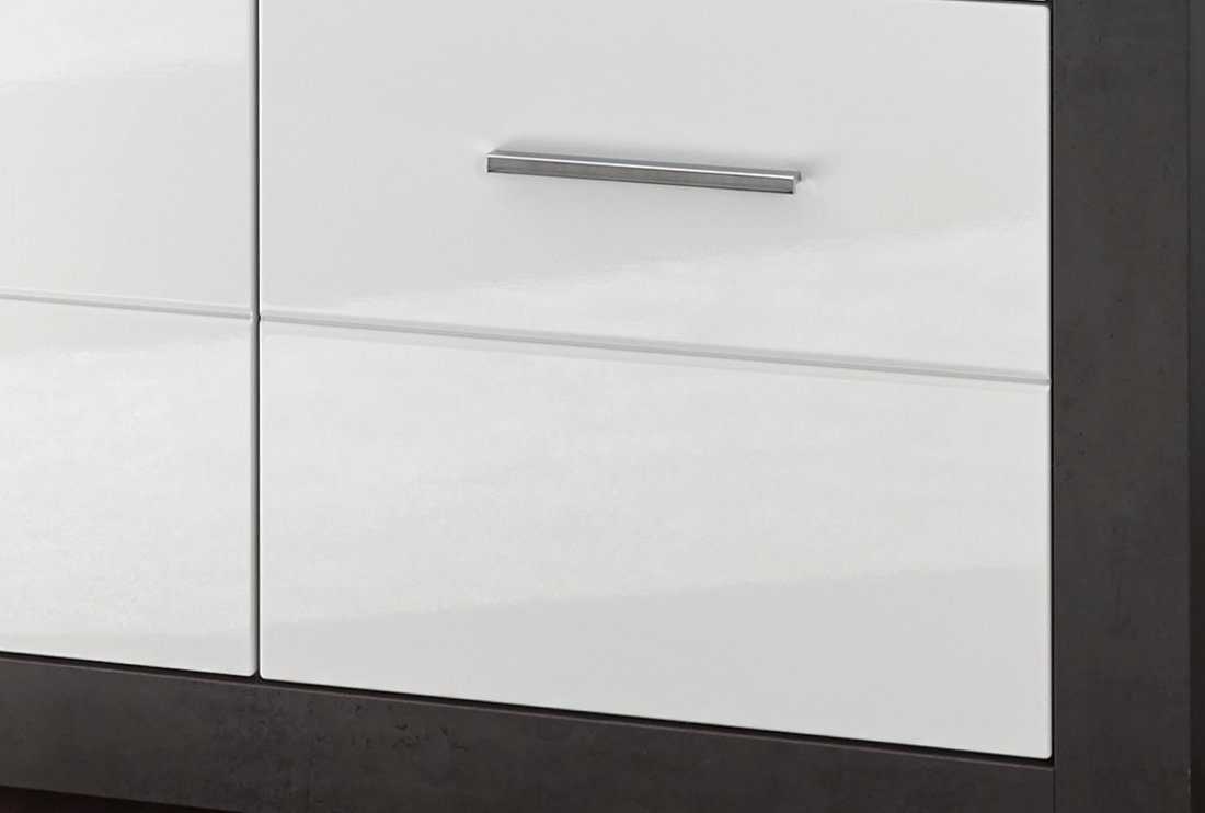 Furn.Design Wohnwand Briard, (in weiß Set 198 x verchromten mit 4-teilig, Stone-Design, Metallgriffleisten grau cm), 335 Hochglanz und
