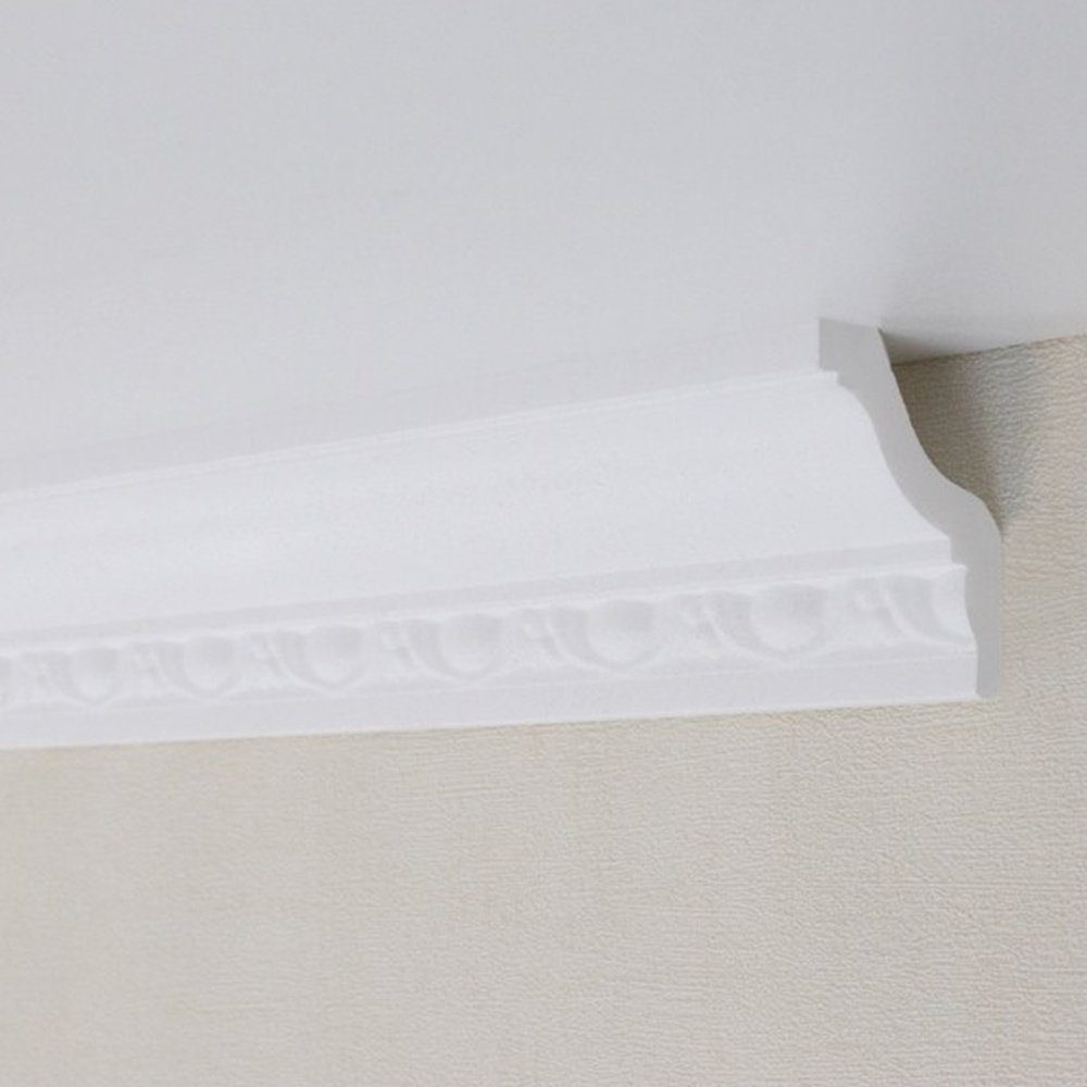 PROVISTON Stuckleiste Polystyrol, 48 x 58 x 2000 mm, Weiß, Deckenleiste, Kleben, Polystyrol, 1-St.