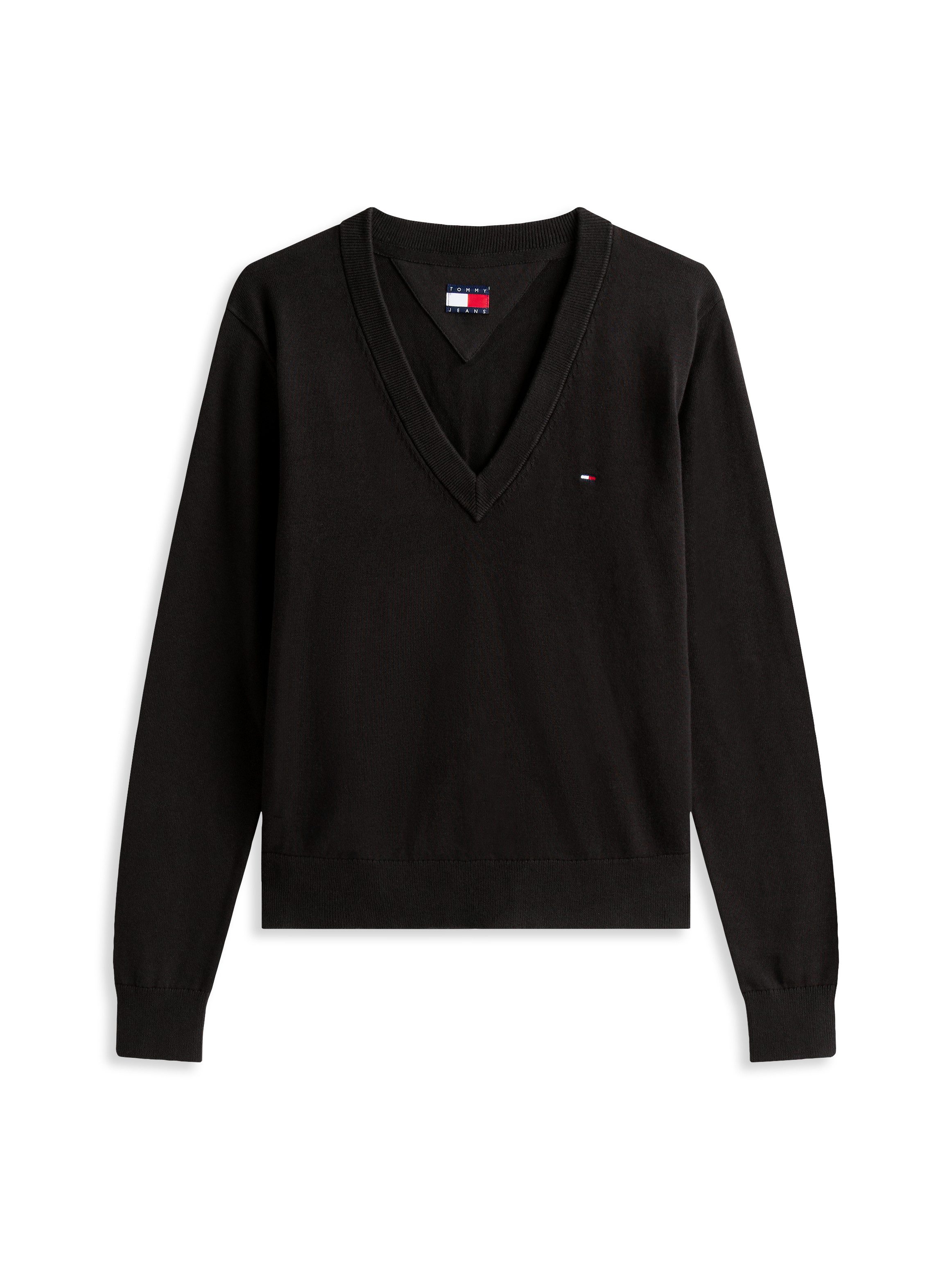 Tommy Jeans V-Ausschnitt-Pullover TJW ESSENTIAL VNECK SWEATER EXT mit Logostickerei